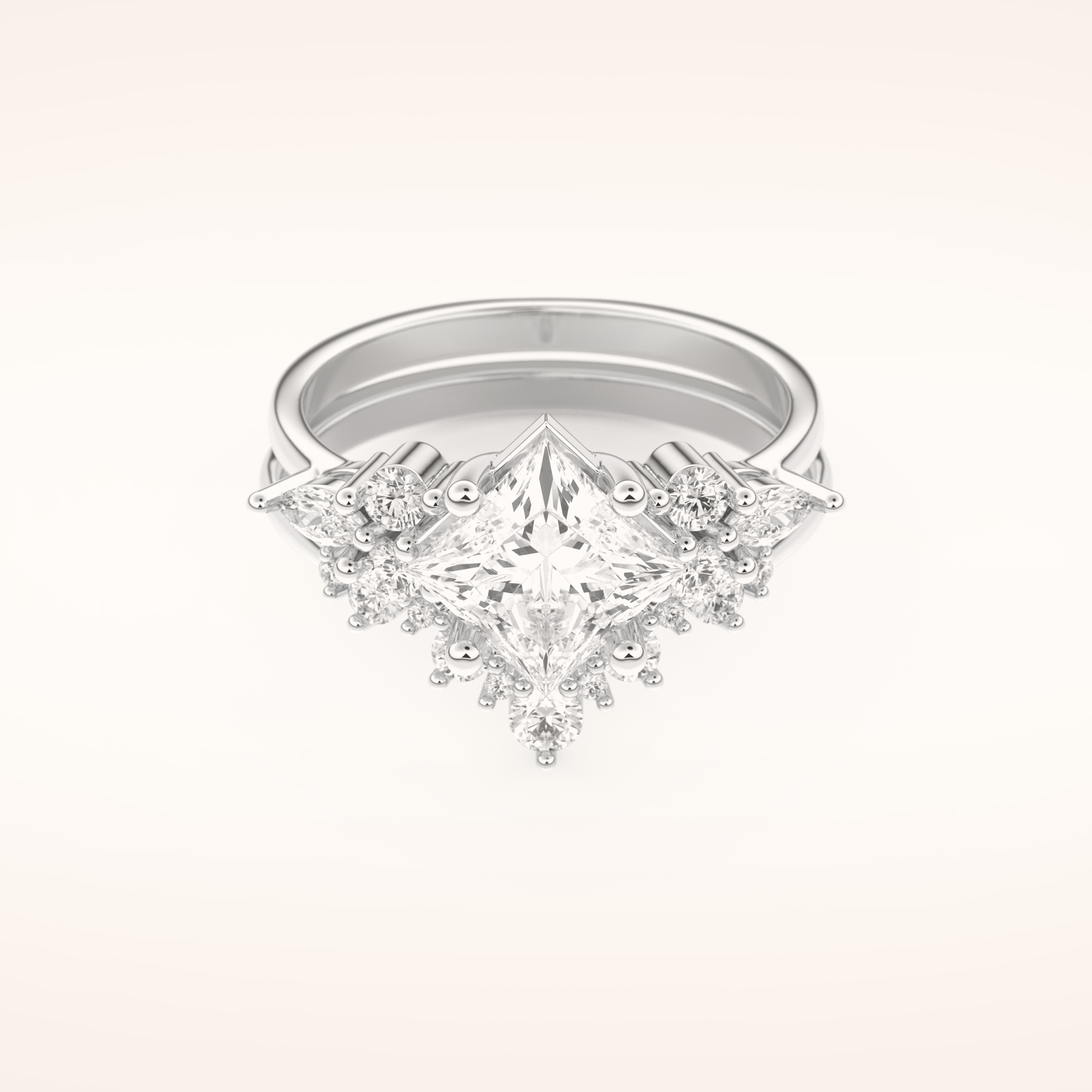 1.72 CT Princess Cut Cluster Moissanite Bridal Set 1