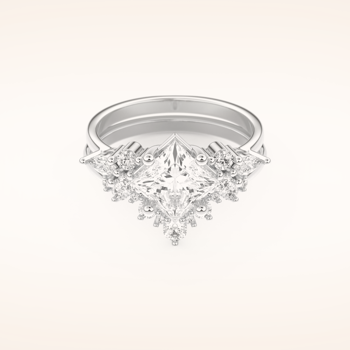 1.72 CT Princess Cut Cluster Moissanite Bridal Set