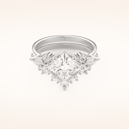 1.72 CT Princess Cut Cluster Moissanite Bridal Set