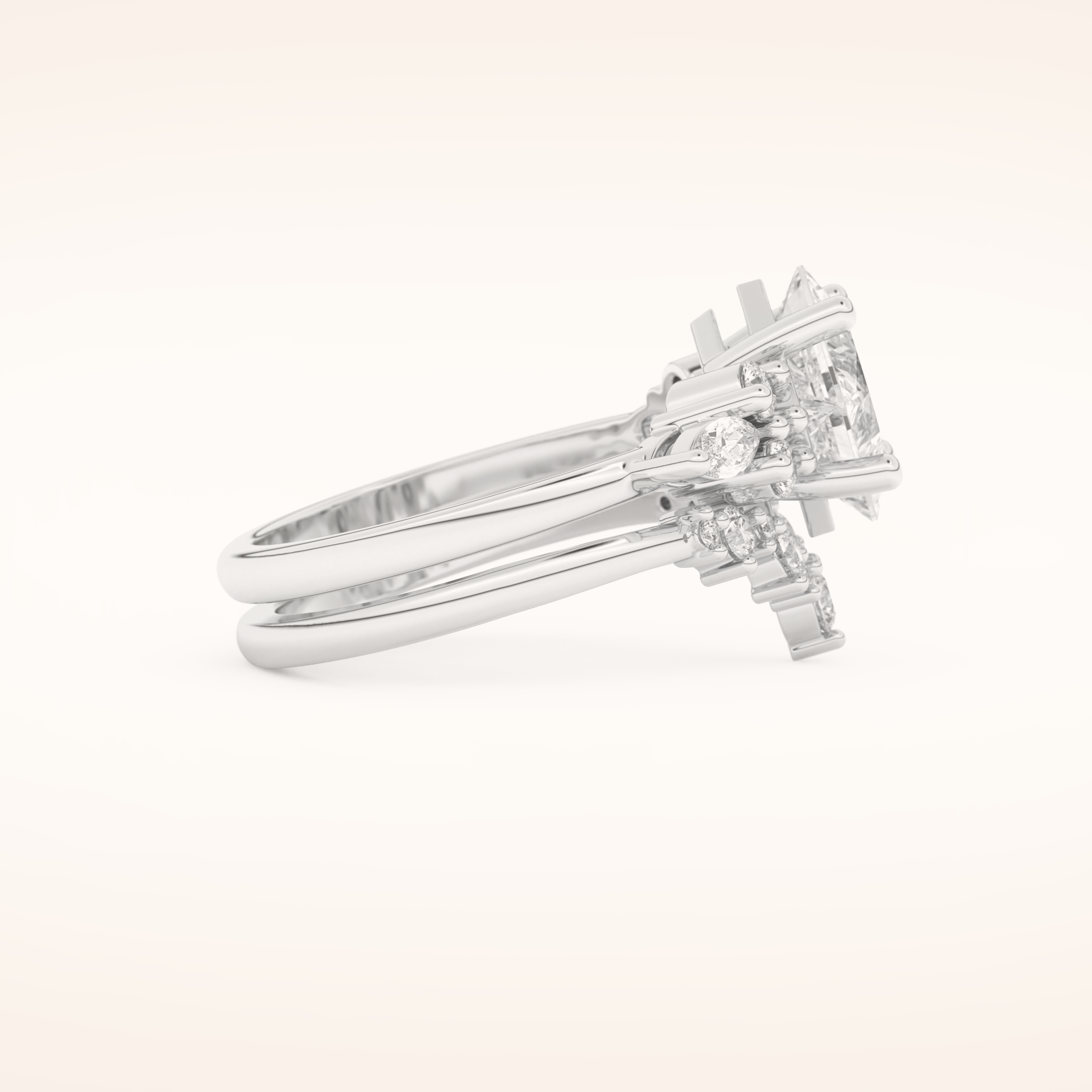 1.72 CT Princess Cut Cluster Moissanite Bridal Set 2