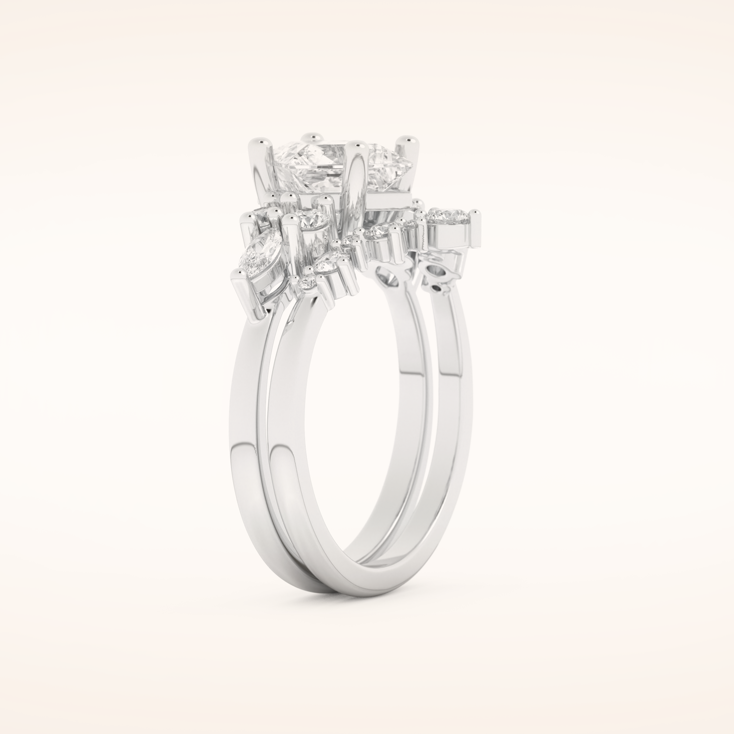 1.72 CT Princess Cut Cluster Moissanite Bridal Set 4