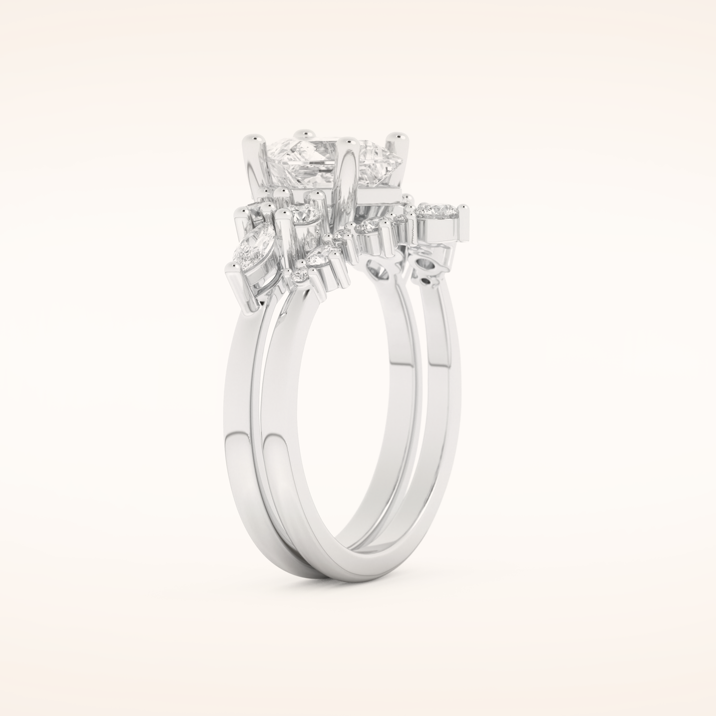 1.72 CT Princess Cut Cluster Moissanite Bridal Set