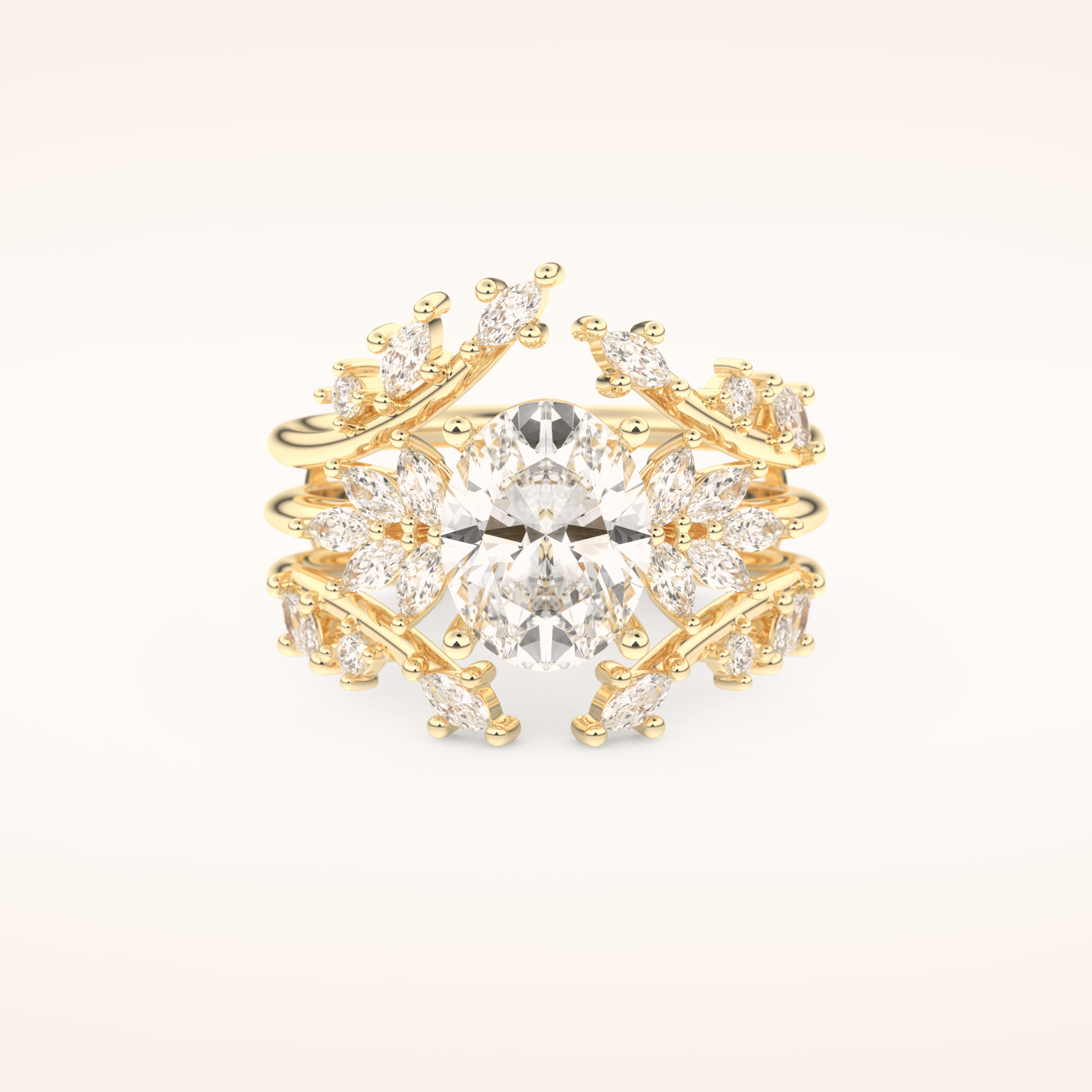 1.67 CT Oval Cut Cluster Moissanite Bridal Set 7
