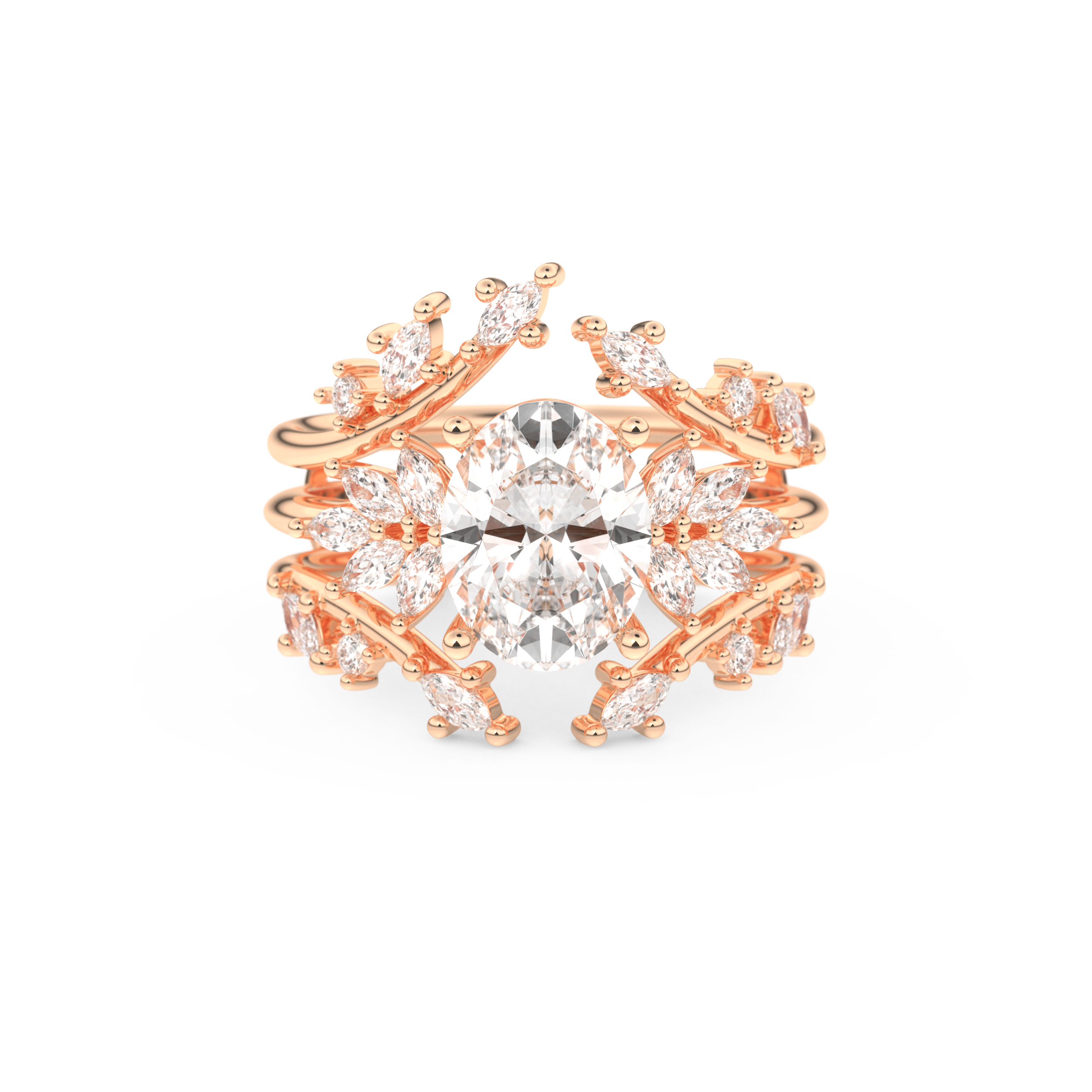 Oval Cut Moissanite Bridal Set with Cluster Settings– 1.67 CT Center, 0.45 TCW Accents 13