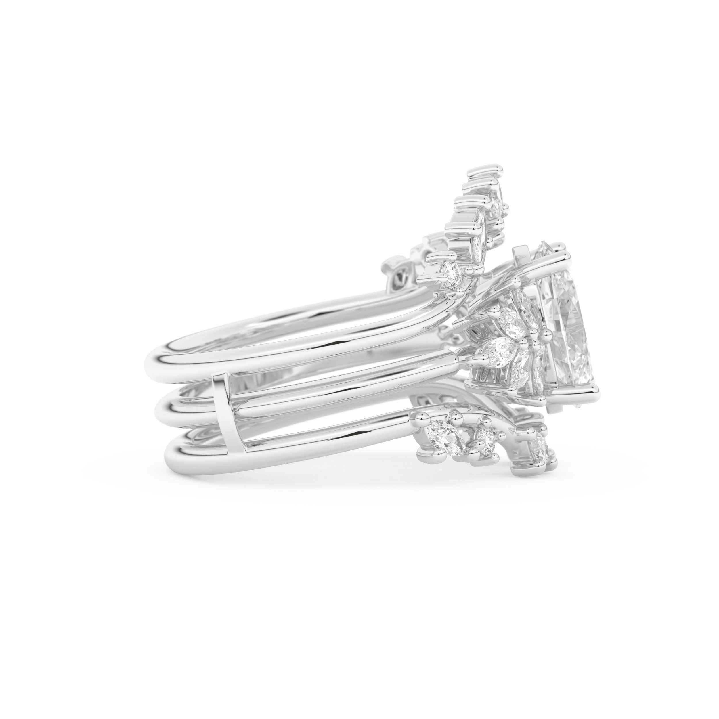 Oval Cut Moissanite Bridal Set with Cluster Settings– 1.67 CT Center, 0.45 TCW Accents 3