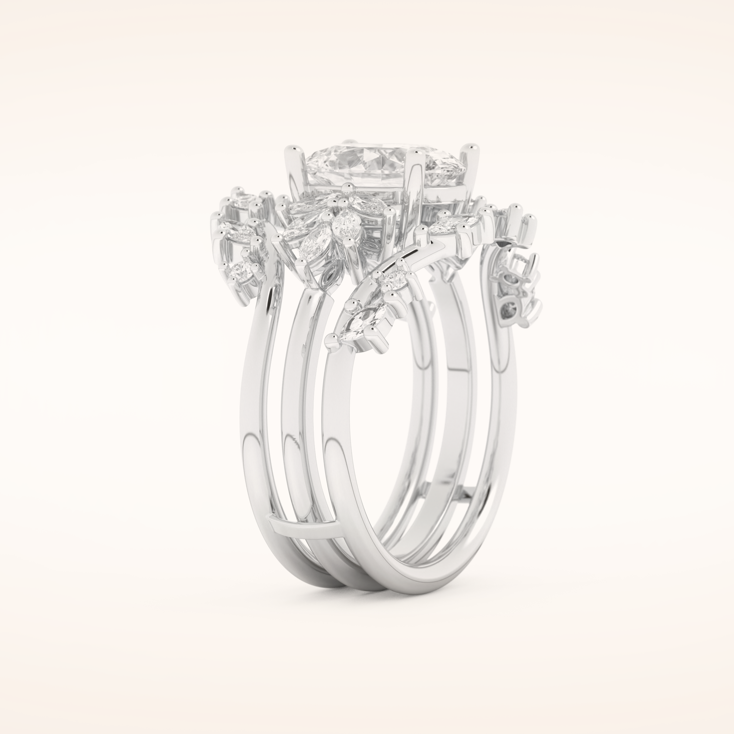 1.67 CT Oval Cut Cluster Moissanite Bridal Set 4