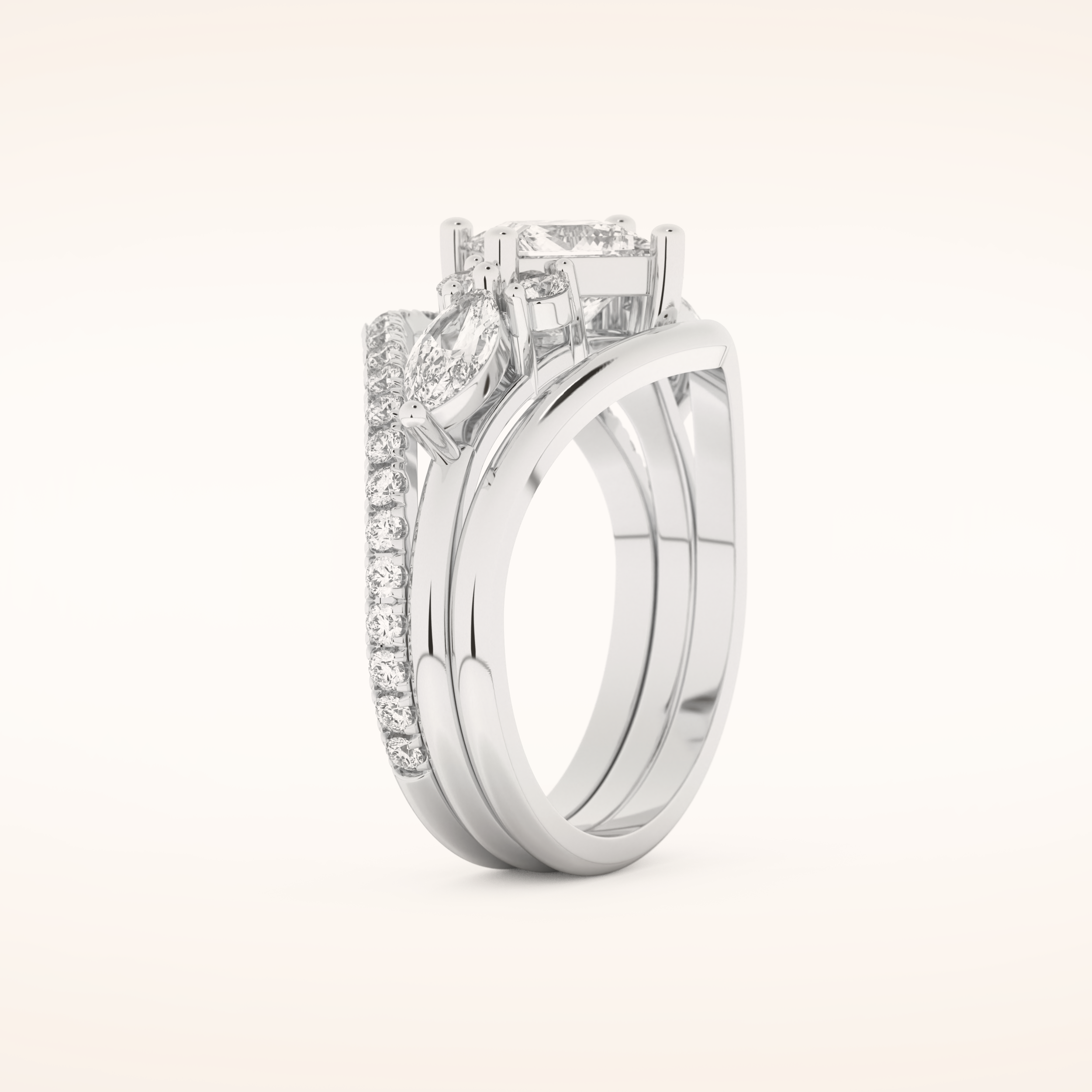 1.04 CT Princess Cut Cluster Moissanite Bridal Set 4