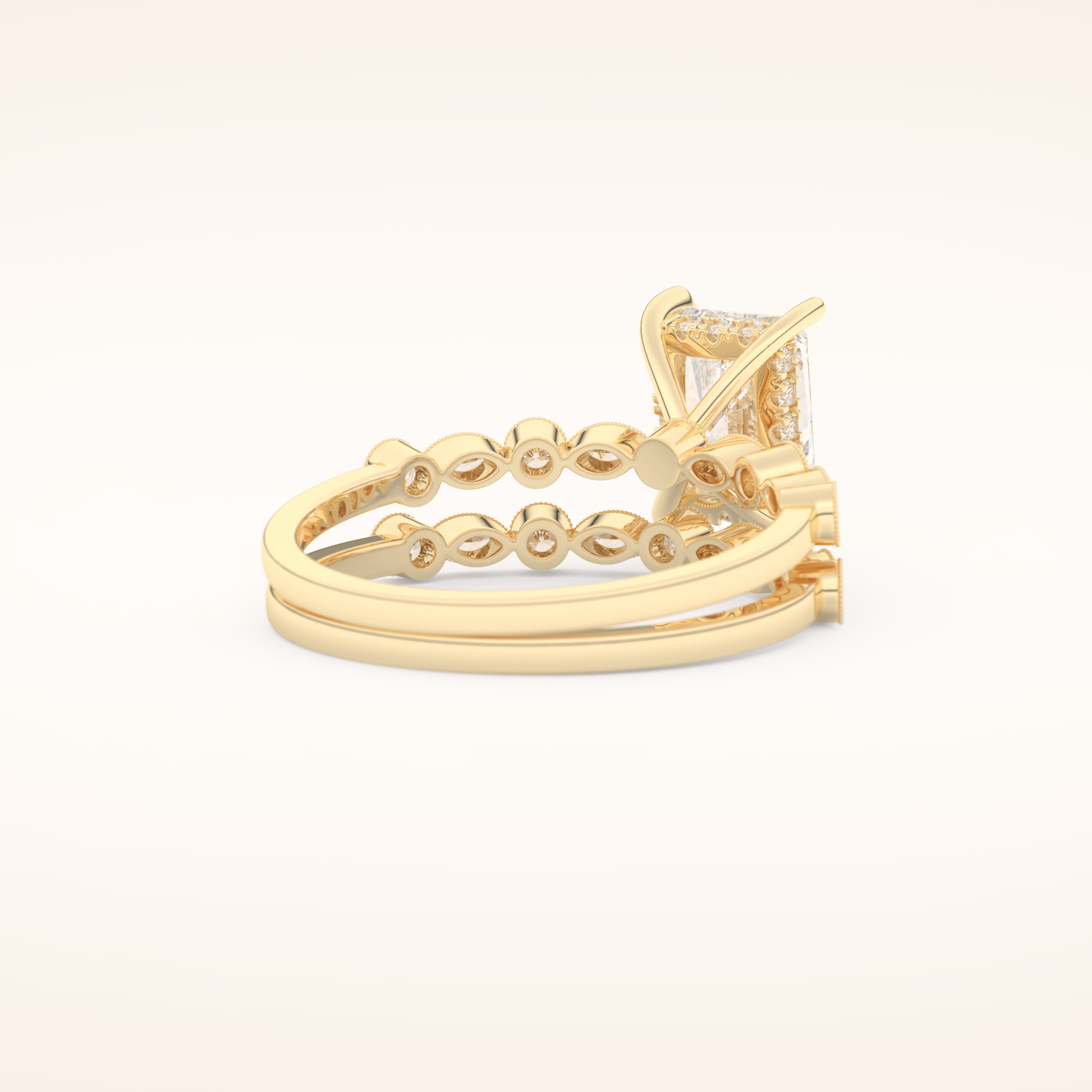 1.56 CT Radiant Cut Pave Moissanite Bridal Set