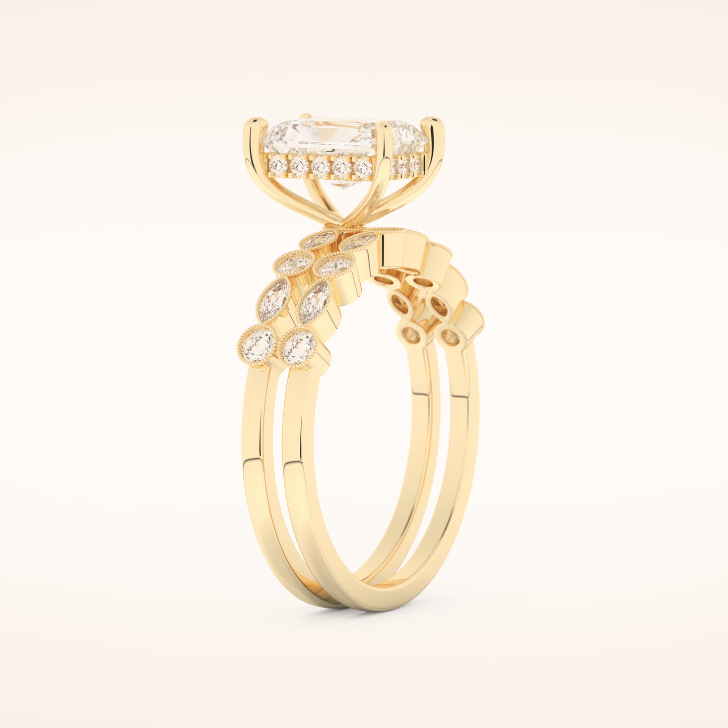 1.56 CT Radiant Cut Pave Moissanite Bridal Set