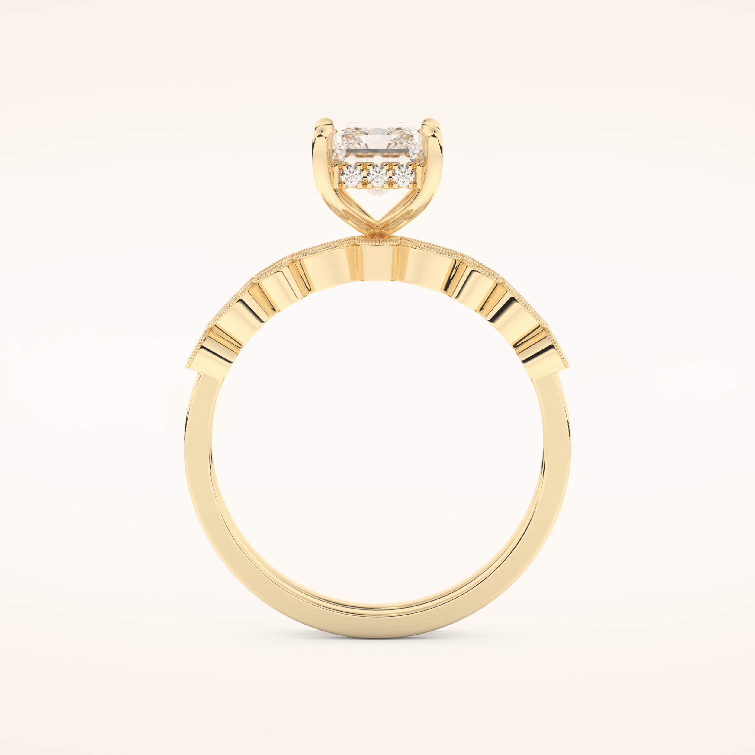 1.56 CT Radiant Cut Hidden Halo & Pave Moissanite Bridal Set