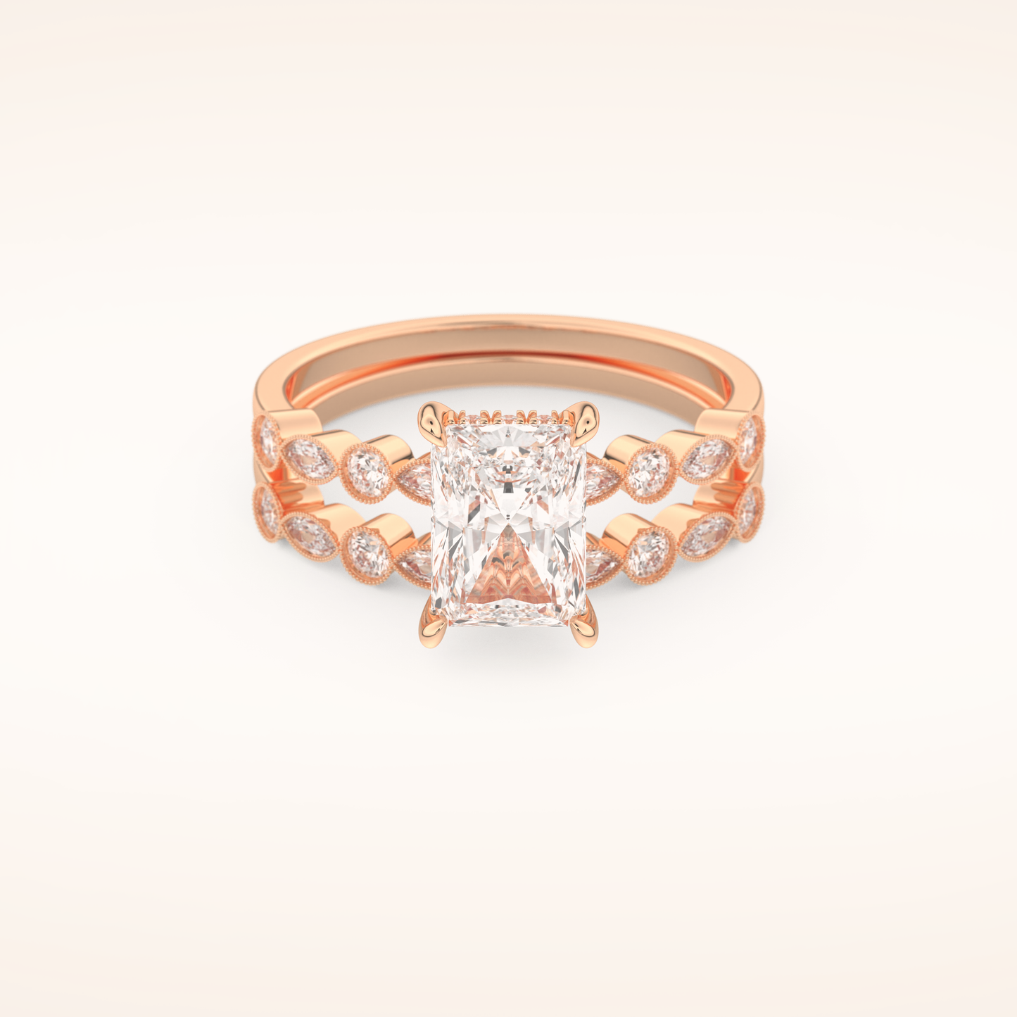 1.56 CT Radiant Cut Pave Moissanite Bridal Set