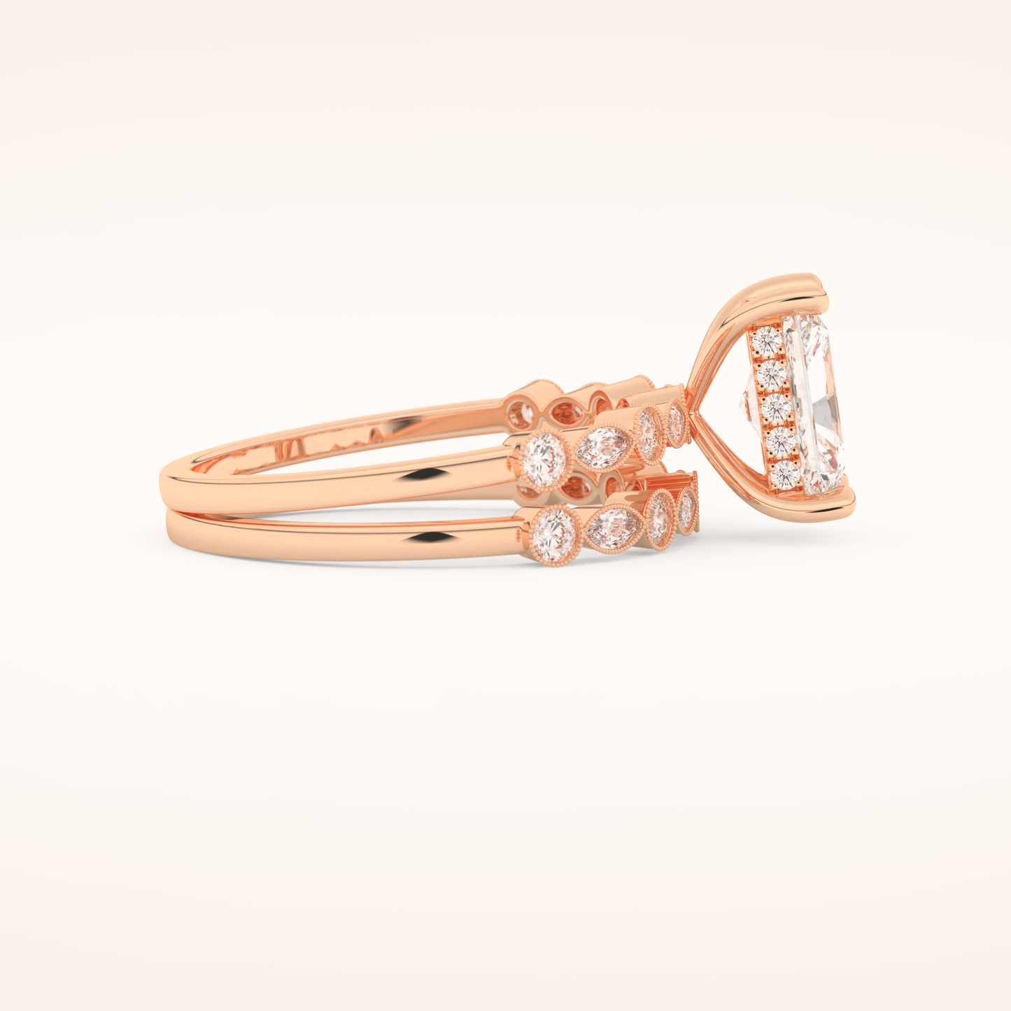 1.56 CT Radiant Cut Pave Moissanite Bridal Set