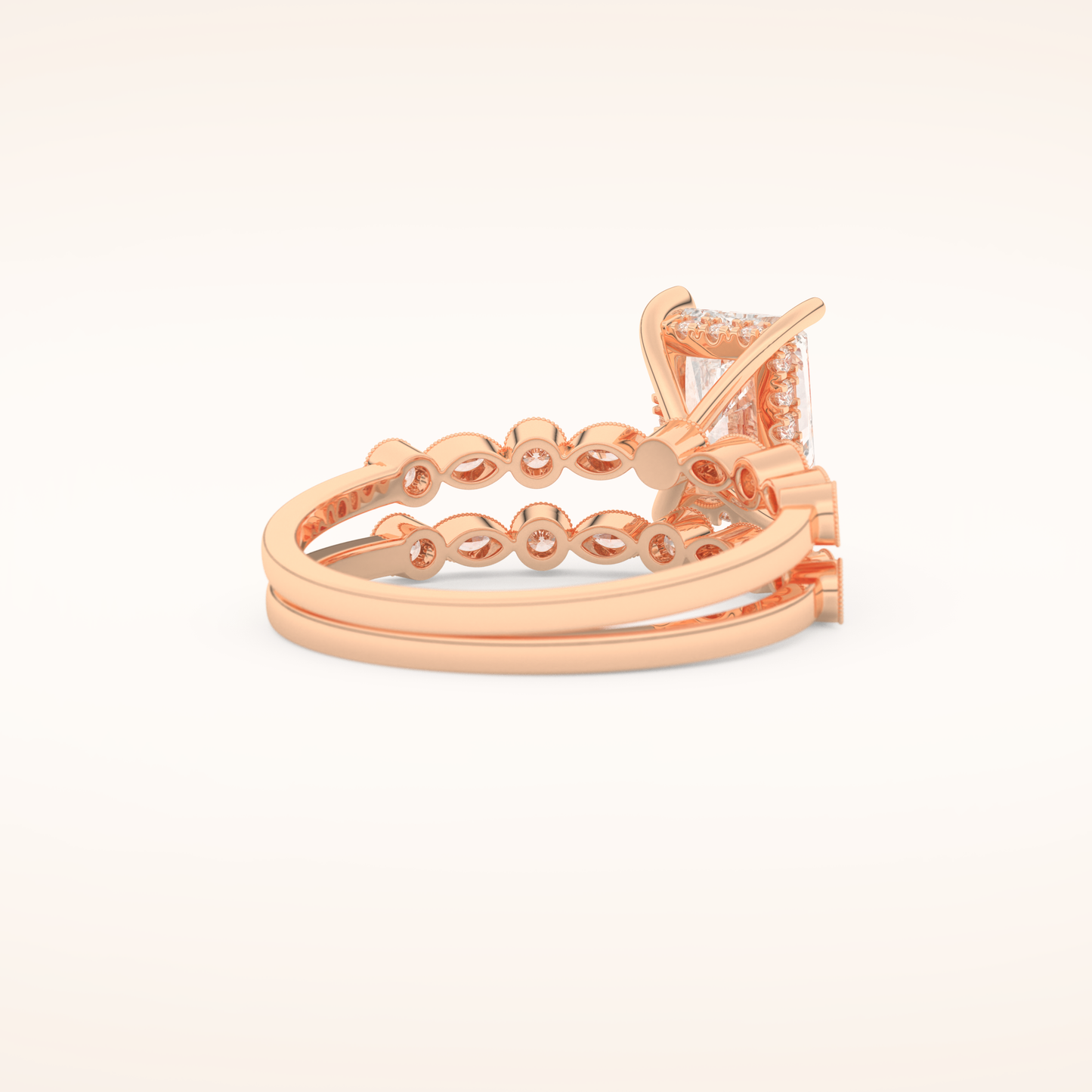 1.56 CT Radiant Cut Pave Moissanite Bridal Set