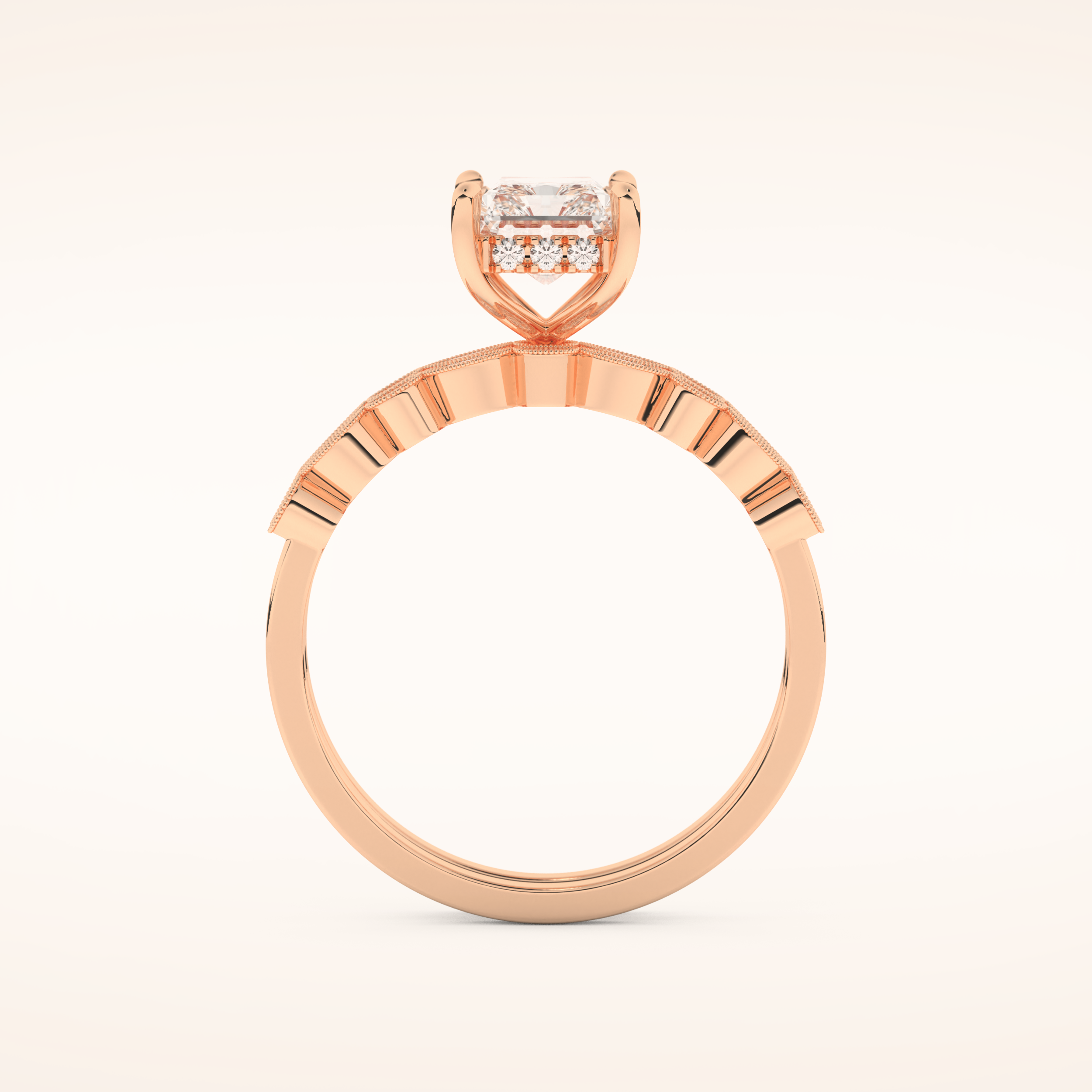 1.56 CT Radiant Cut Hidden Halo & Pave Moissanite Bridal Set