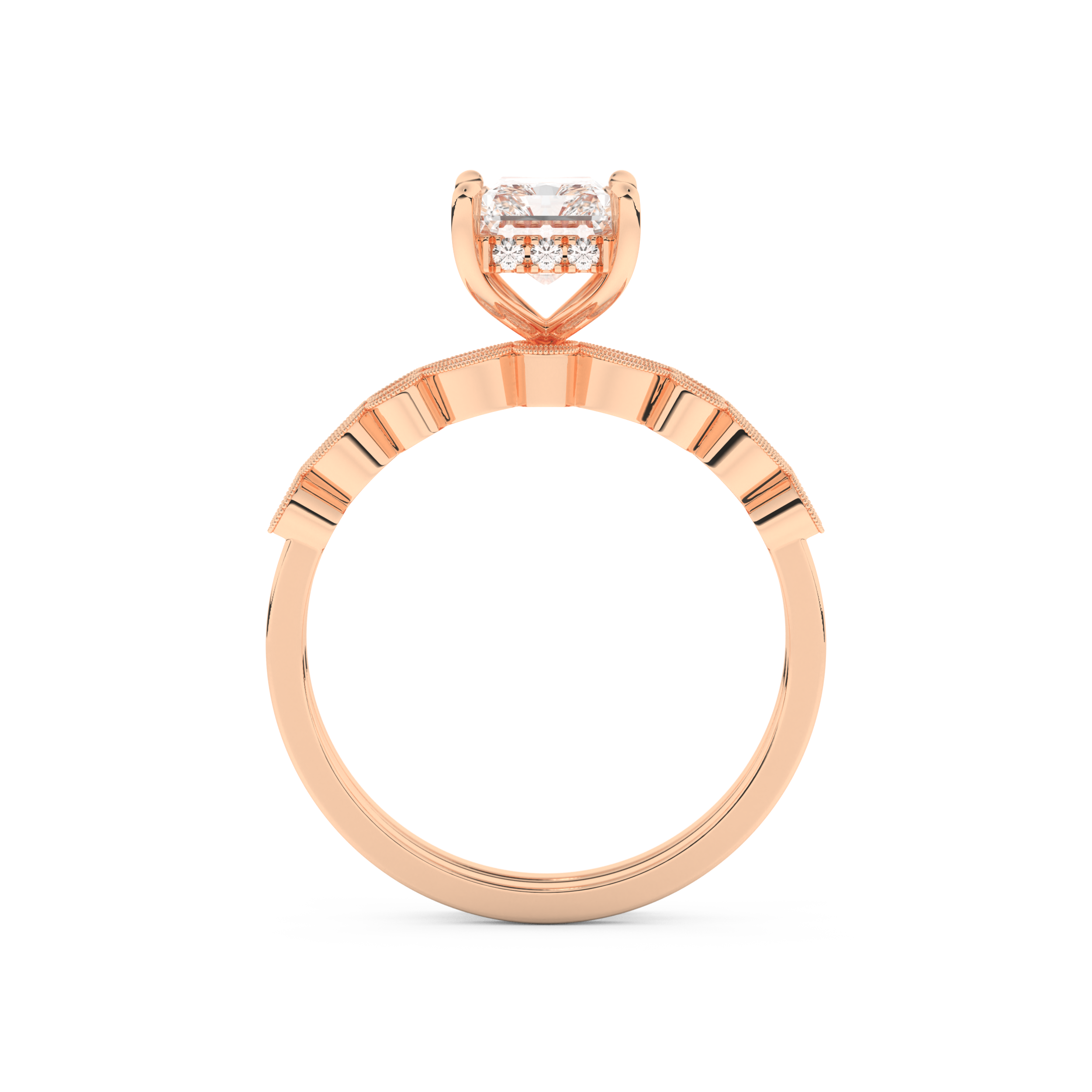 Radiant Cut Moissanite Bridal Set with Pave Settings– 1.56 CT Center, 0.53 TCW Accents 17