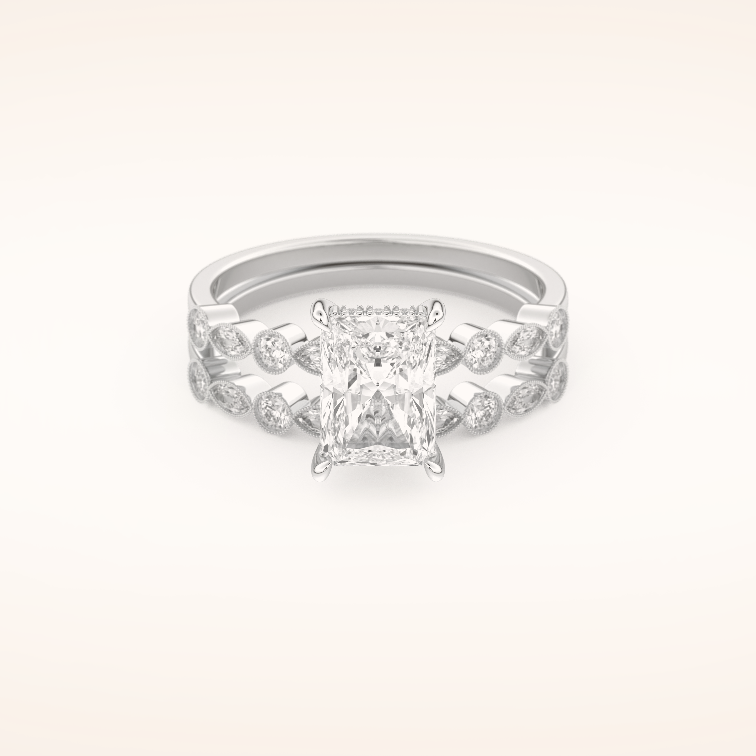 1.56 CT Radiant Cut Pave Moissanite Bridal Set 1