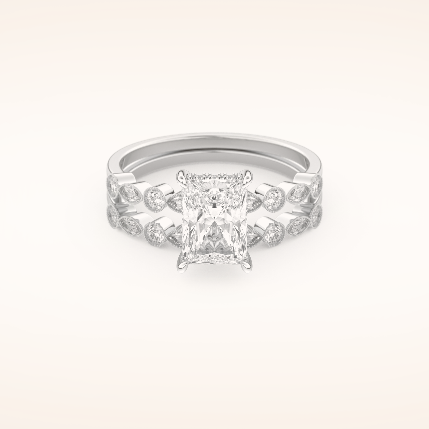 1.56 CT Radiant Cut Pave Moissanite Bridal Set