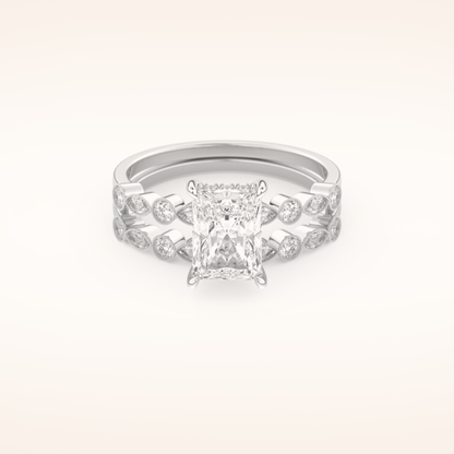 1.56 CT Radiant Cut Pave Moissanite Bridal Set