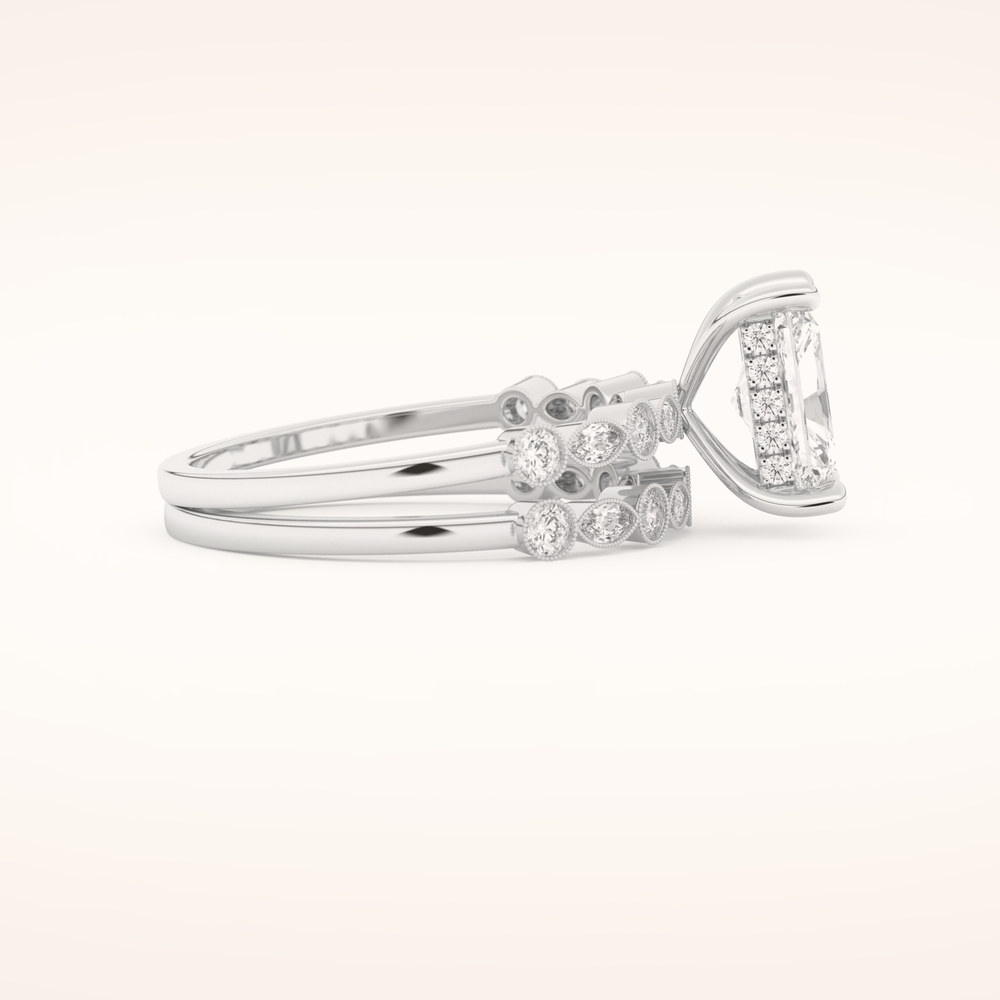 1.56 CT Radiant Cut Pave Moissanite Bridal Set