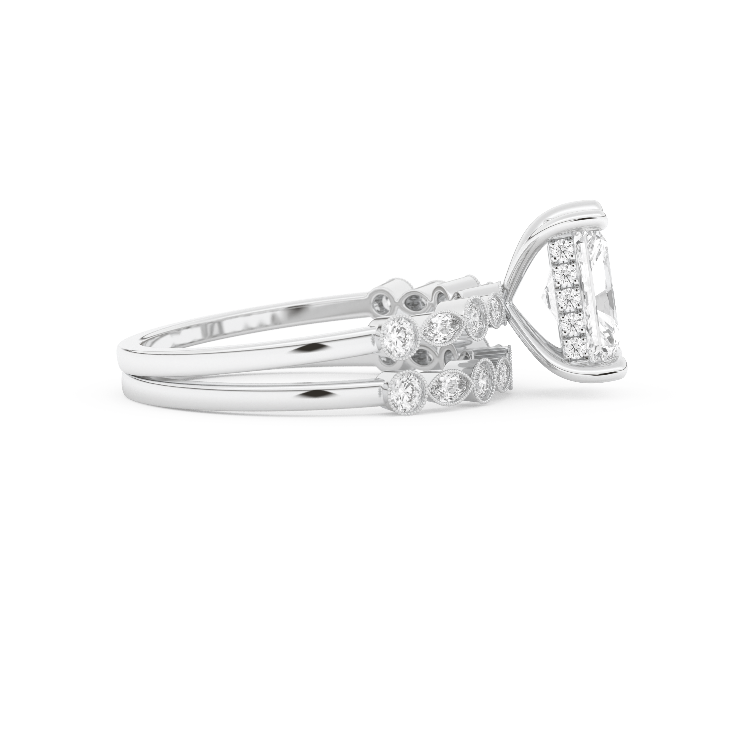 Radiant Cut Moissanite Bridal Set with Pave Settings– 1.56 CT Center, 0.53 TCW Accents 2