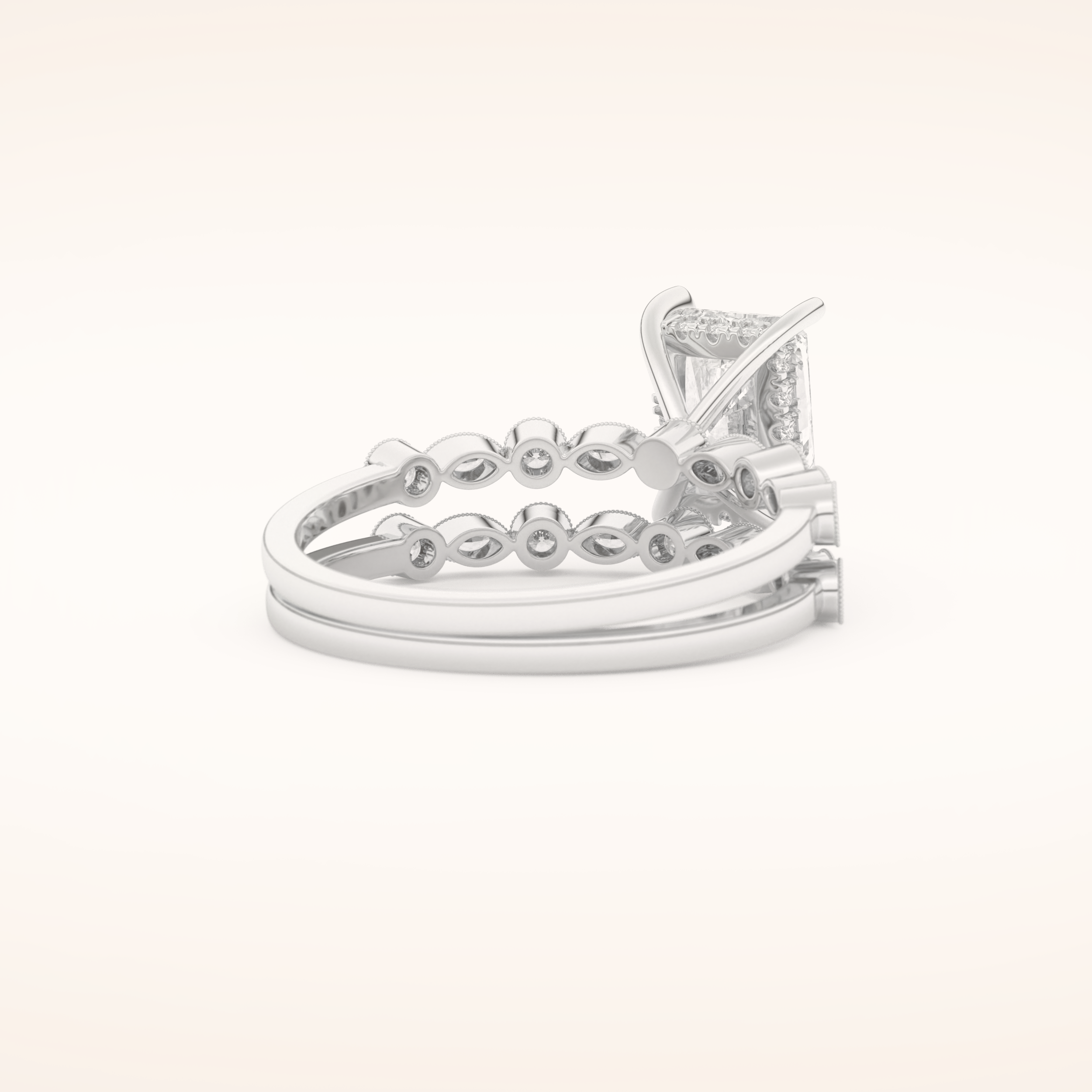 1.56 CT Radiant Cut Pave Moissanite Bridal Set 3