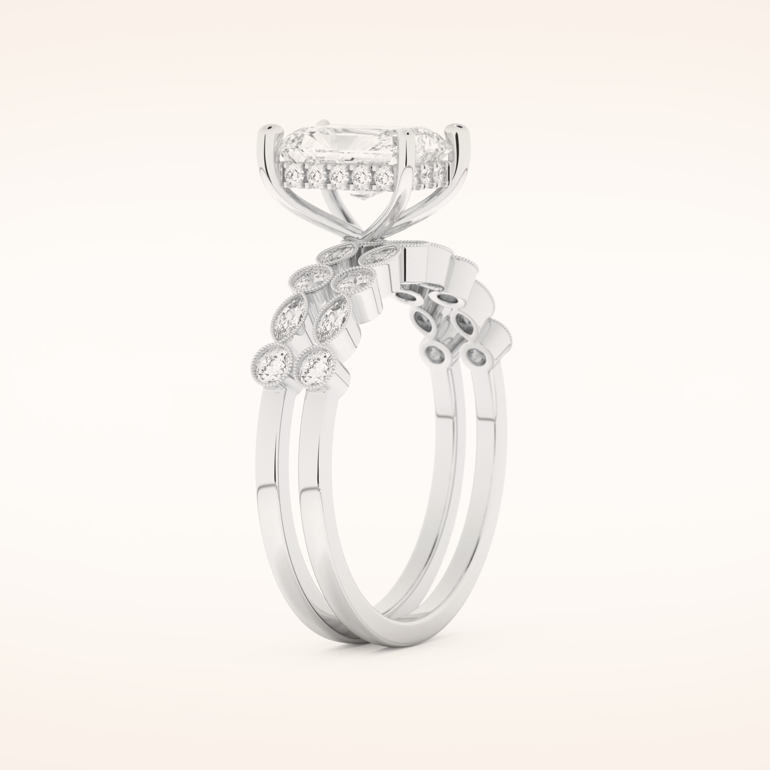 1.56 CT Radiant Cut Pave Moissanite Bridal Set 4