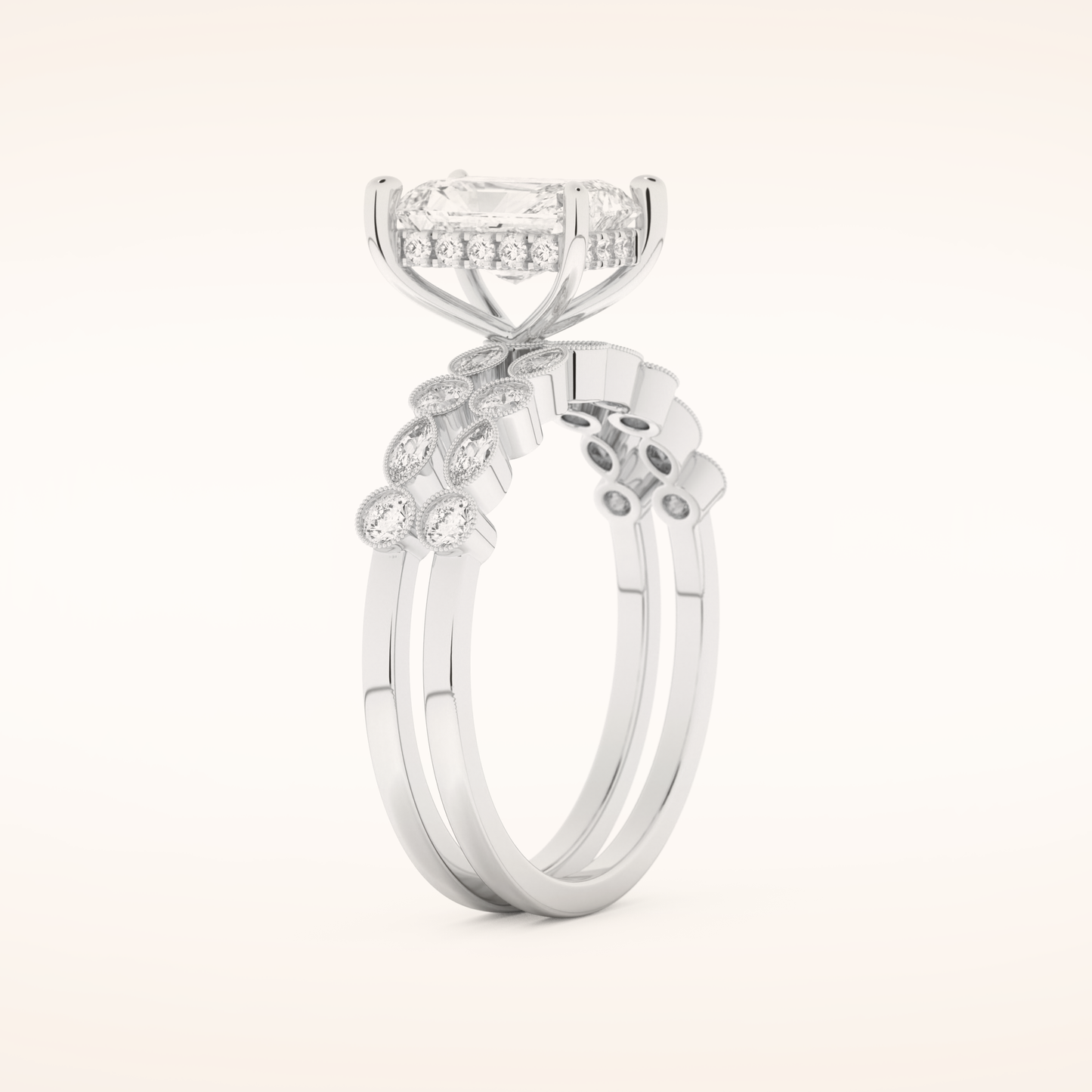 1.56 CT Radiant Cut Pave Moissanite Bridal Set