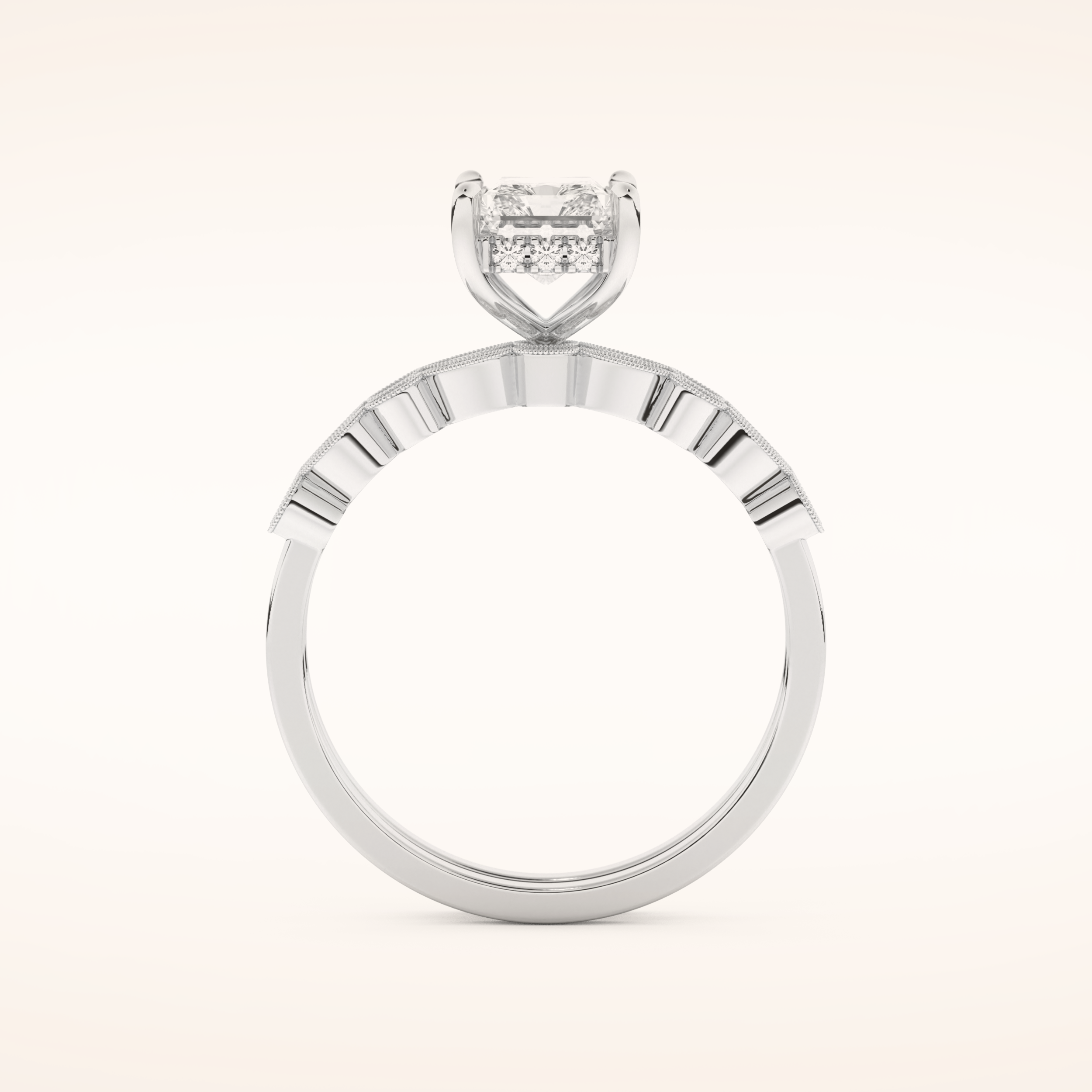 1.56 CT Radiant Cut Hidden Halo & Pave Moissanite Bridal Set