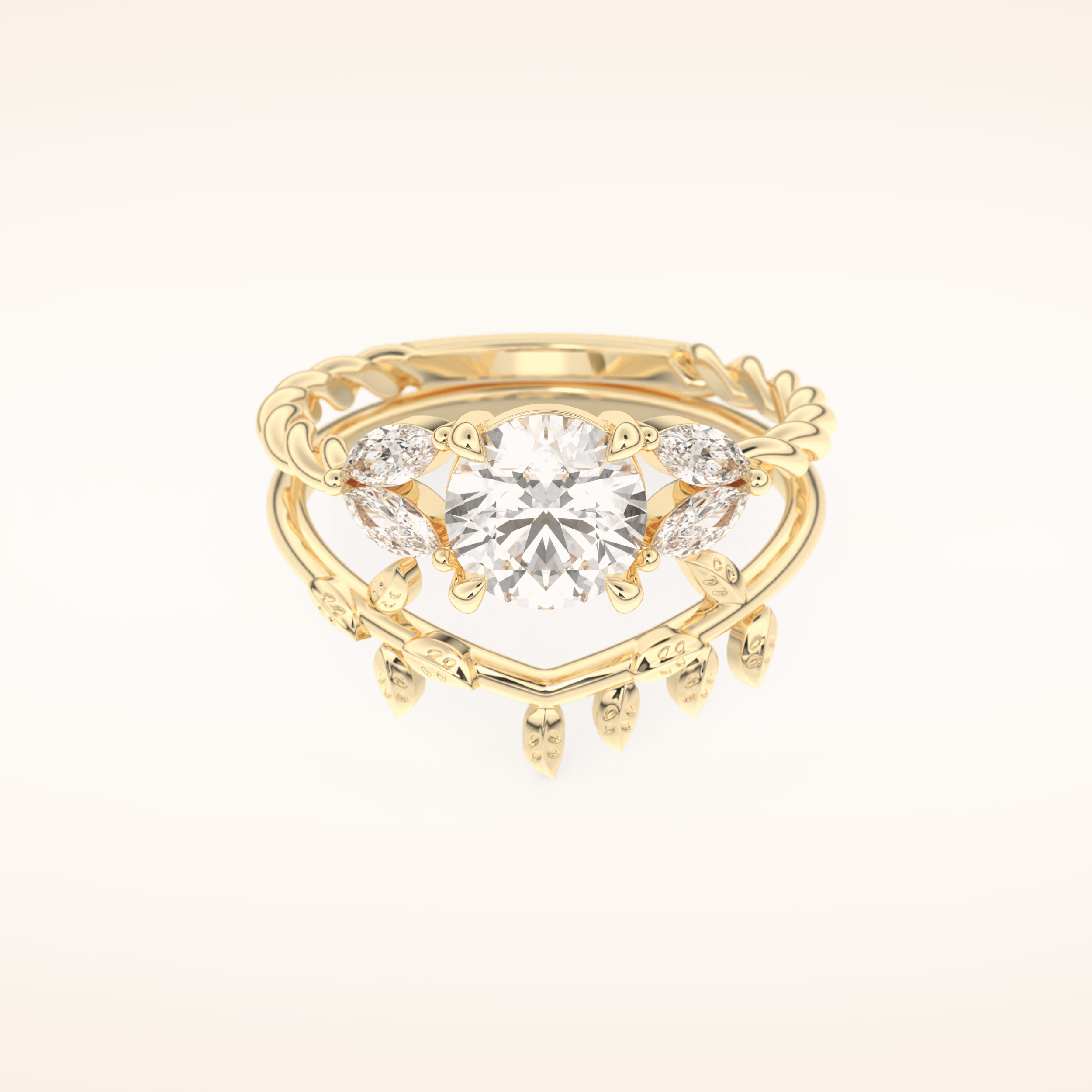 1.08 CT Round Cut Nature Inspired Moissanite Bridal Set