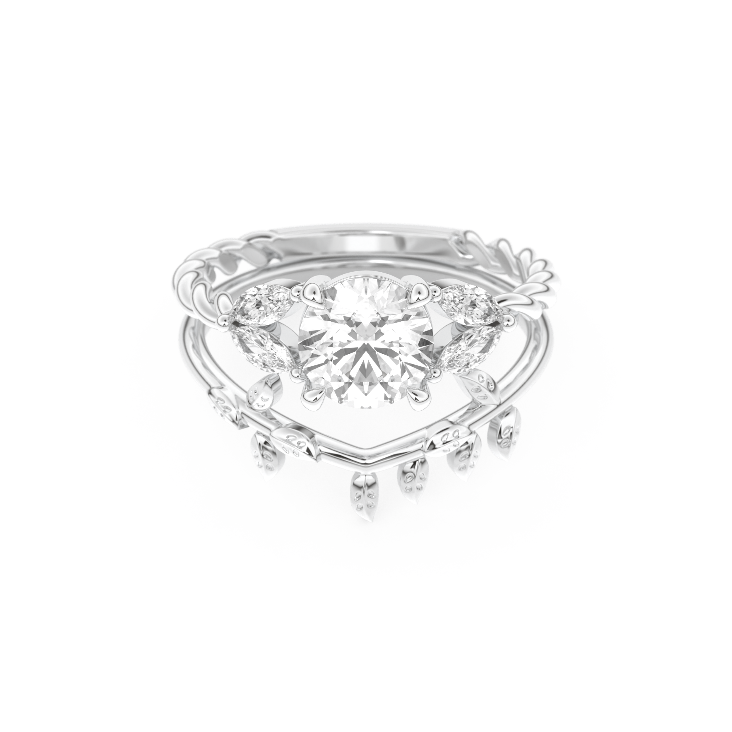 Round Cut Moissanite Bridal Set with Cluster Settings – 1.08 CT Center, 0.21 TCW Accents