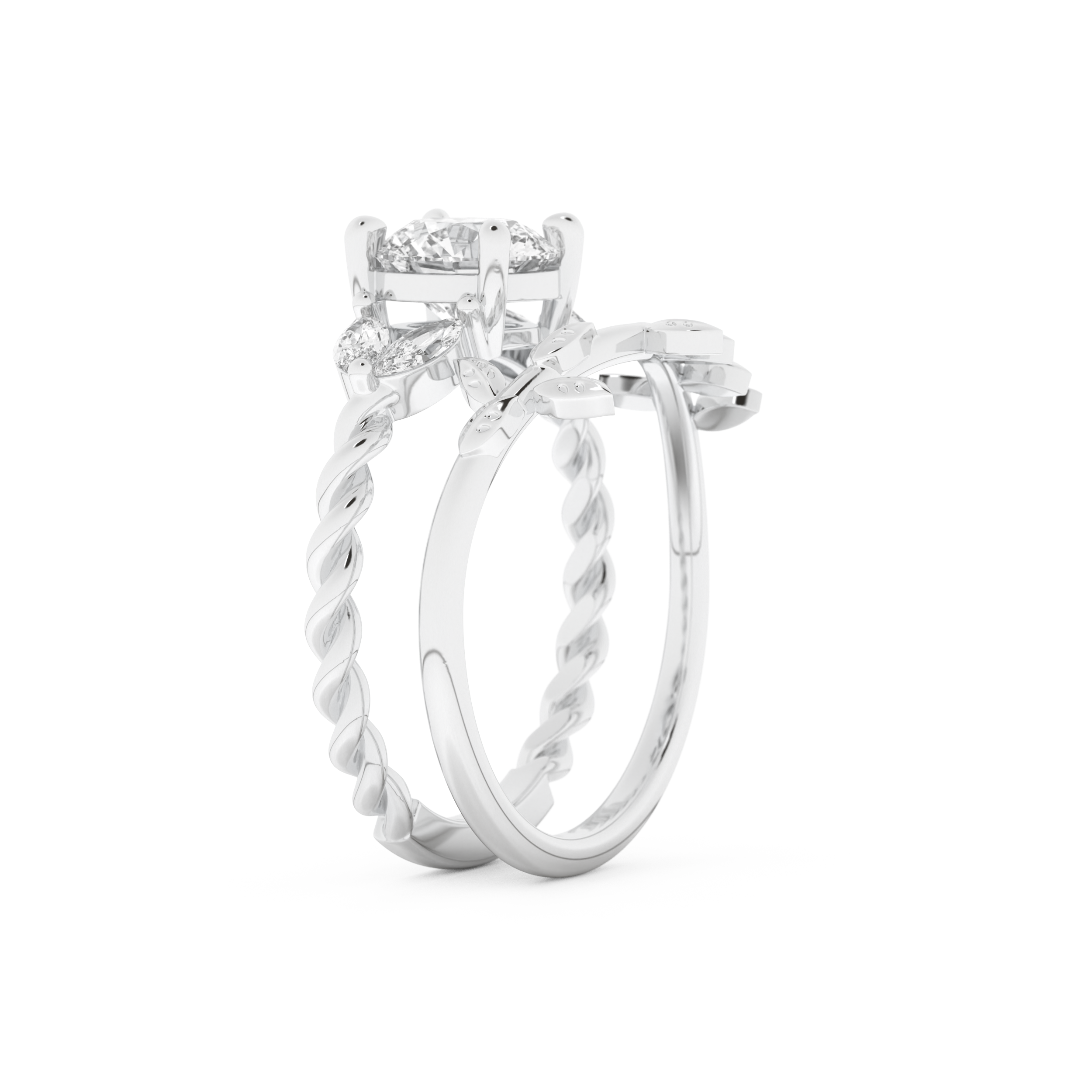 Round Cut Moissanite Bridal Set with Cluster Settings – 1.08 CT Center, 0.21 TCW Accents