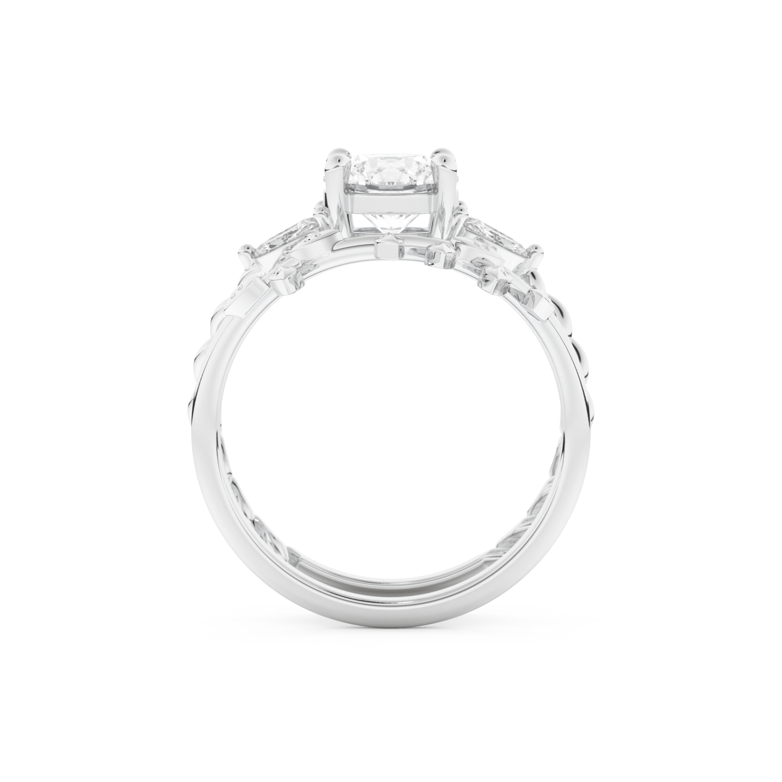 Round Cut Moissanite Bridal Set with Cluster Settings – 1.08 CT Center, 0.21 TCW Accents