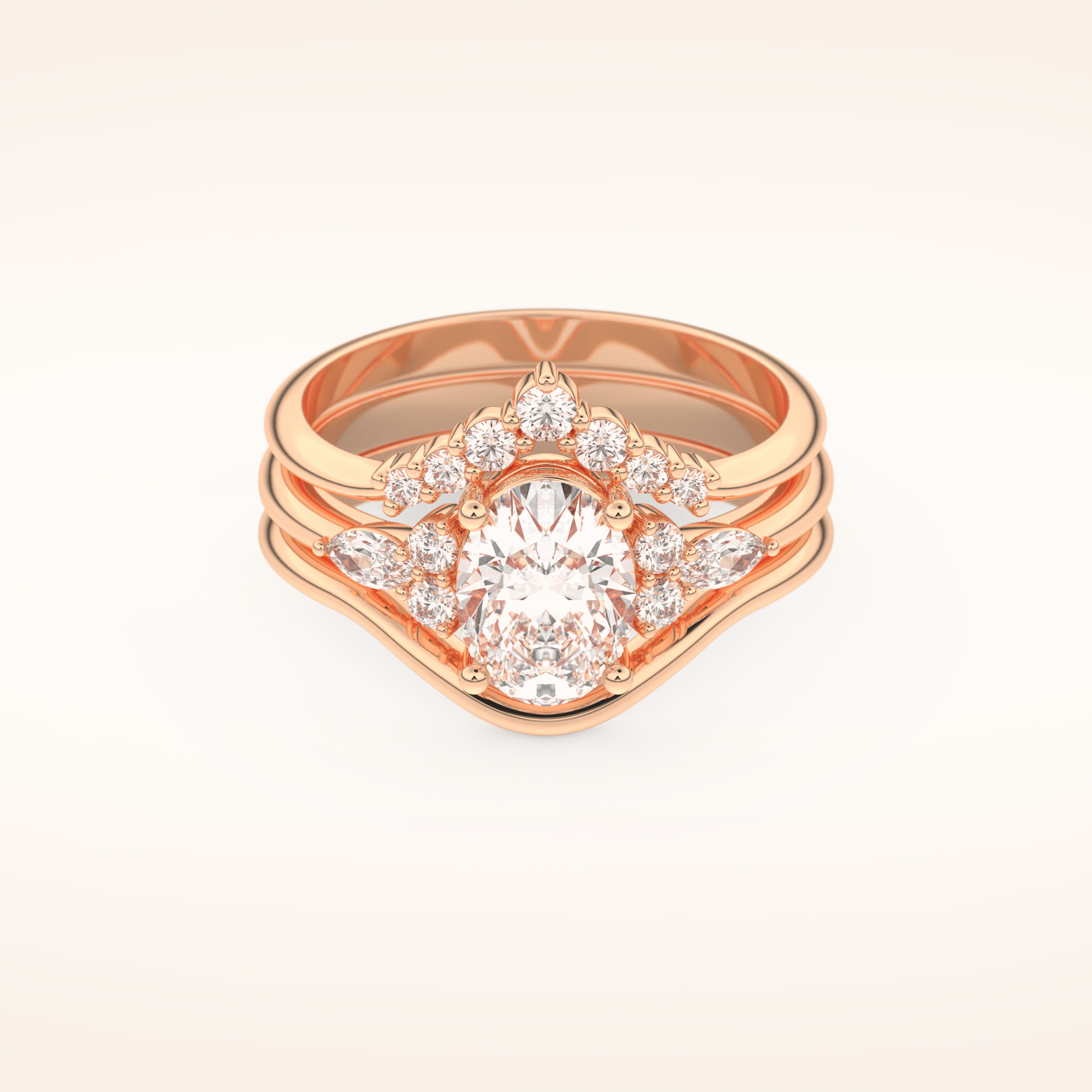 1.18 CT Oval Cut Three Stones Moissanite Bridal Set 13