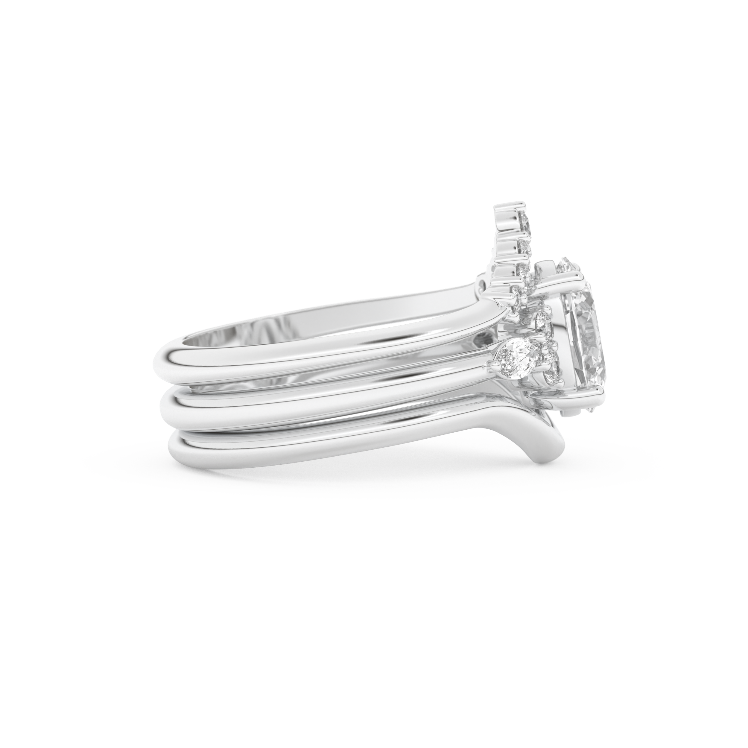 Oval Cut Moissanite Bridal Set with Three Stone Settings – 1.18 CT Center, 0.32 TCW Accents 2