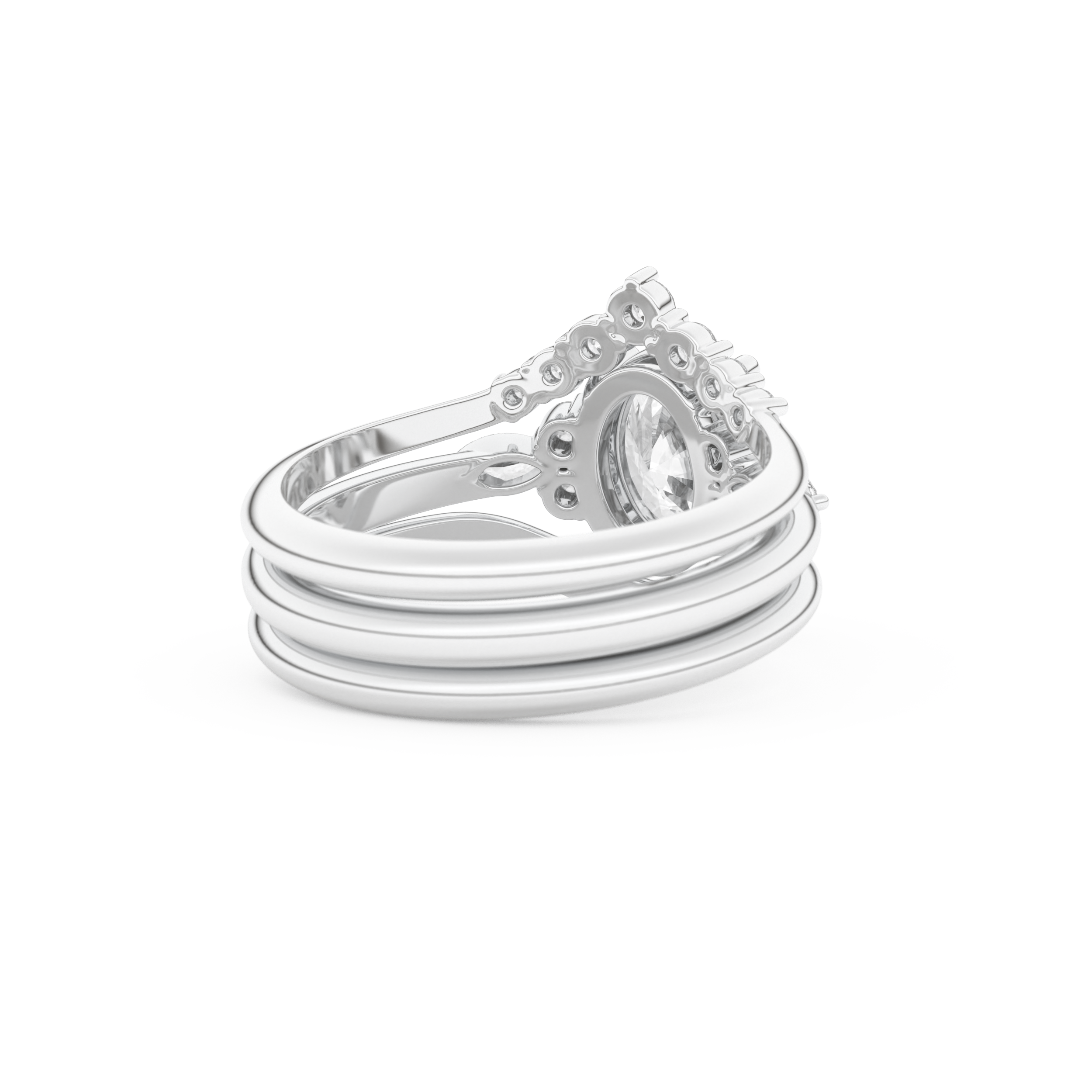 Oval Cut Moissanite Bridal Set with Three Stone Settings – 1.18 CT Center, 0.32 TCW Accents 3