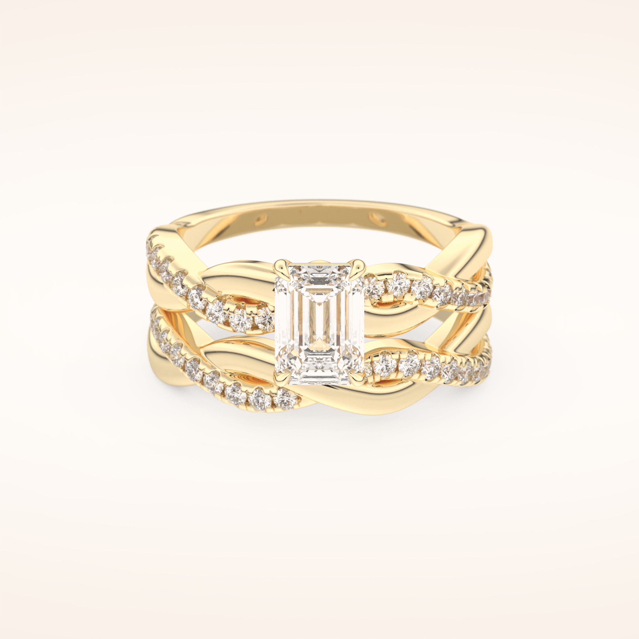 1.02 CT Emerald Cut Twisted Pave Moissanite Bridal Set