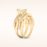 1.02 CT Emerald Cut Twisted Pave Moissanite Bridal Set