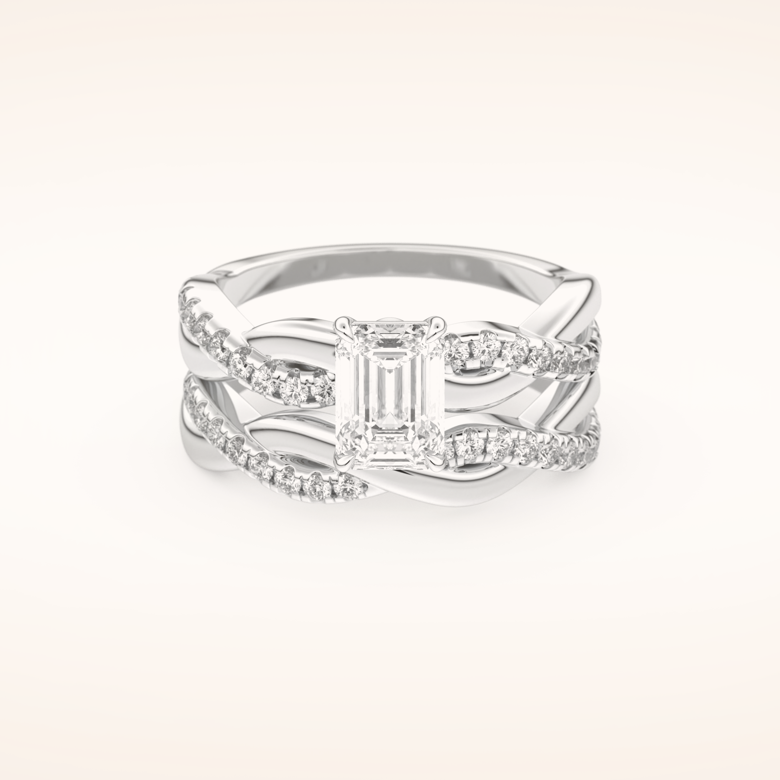 1.02 CT Emerald Cut Twisted Shank Moissanite Bridal Set 1