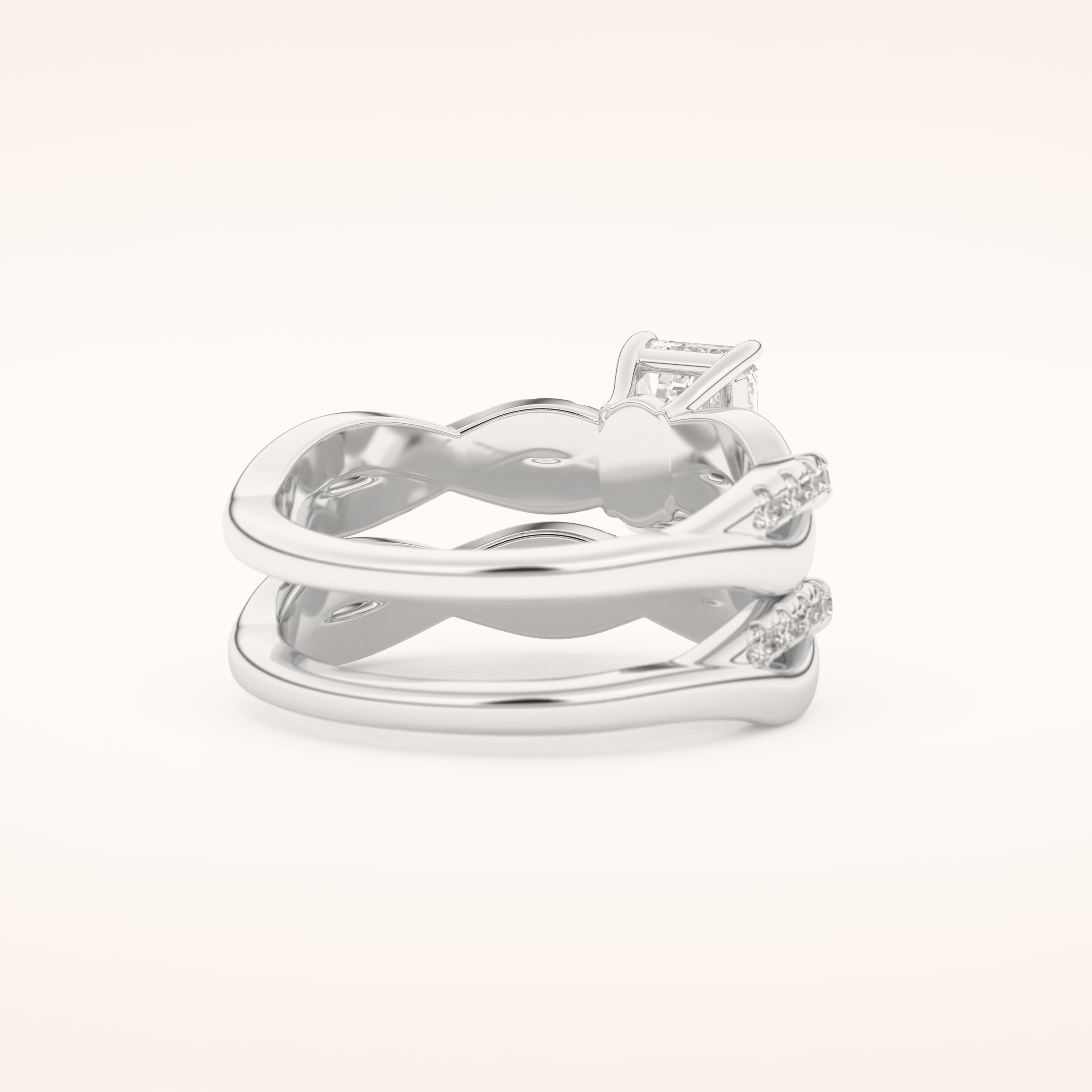 1.02 CT Emerald Cut Twisted Shank Moissanite Bridal Set 3