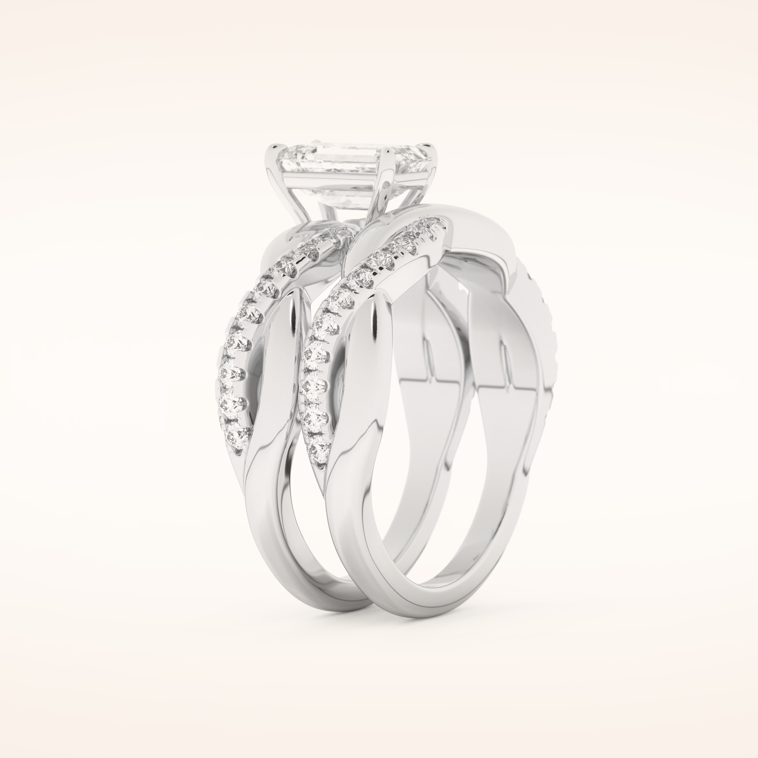 1.02 CT Emerald Cut Twisted Shank Moissanite Bridal Set 4