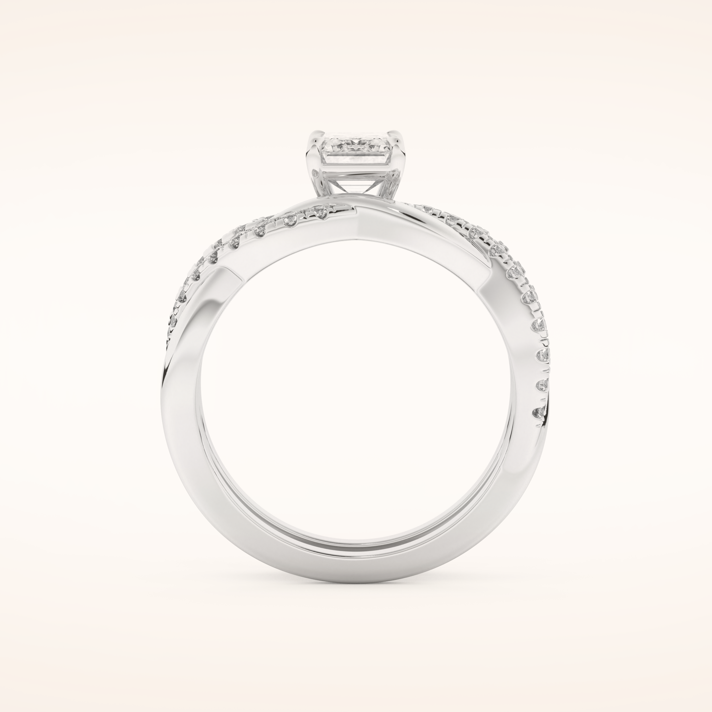 1.02 CT Emerald Cut Twisted Pave Moissanite Bridal Set
