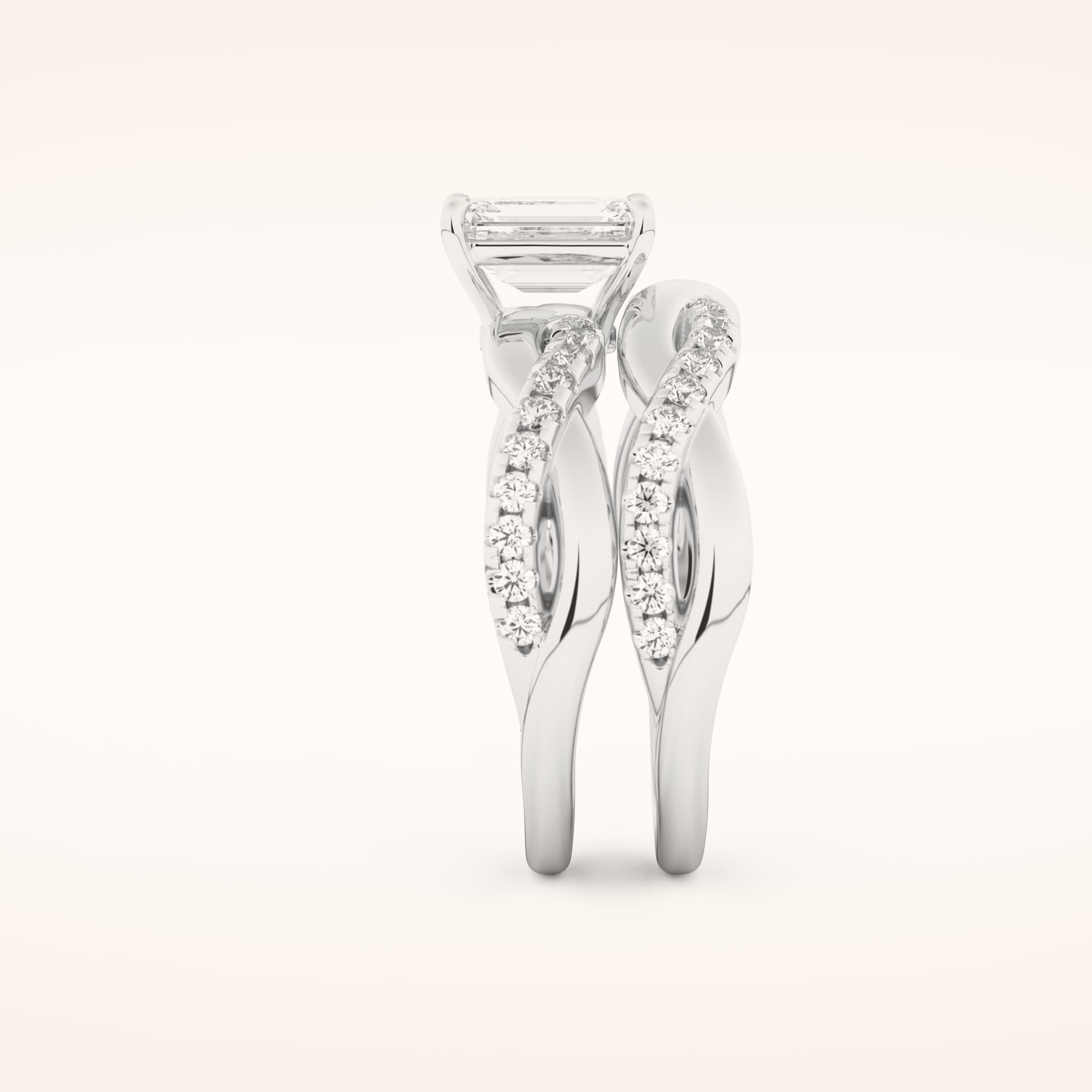 1.02 CT Emerald Cut Twisted Pave Moissanite Bridal Set