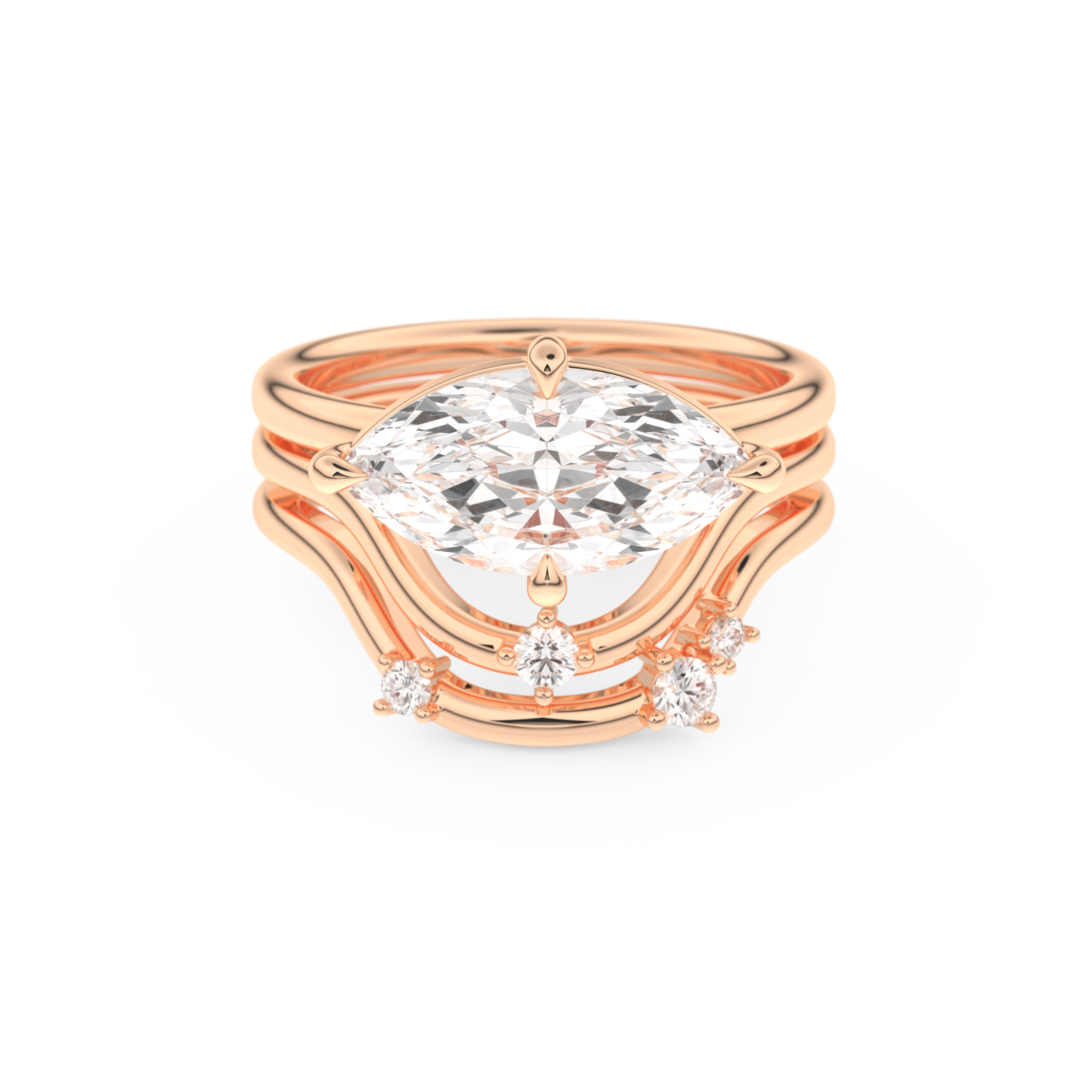 Marquise Cut Moissanite Bridal Set with Solitaire Settings  – 2.24 CT Center, 0.13 TCW Accents 13