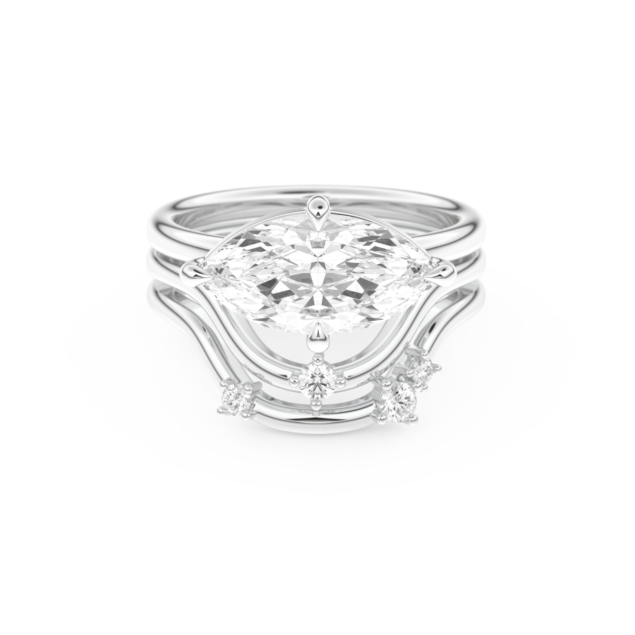Marquise Cut Moissanite Bridal Set with Solitaire Settings  – 2.24 CT Center, 0.13 TCW Accents 1