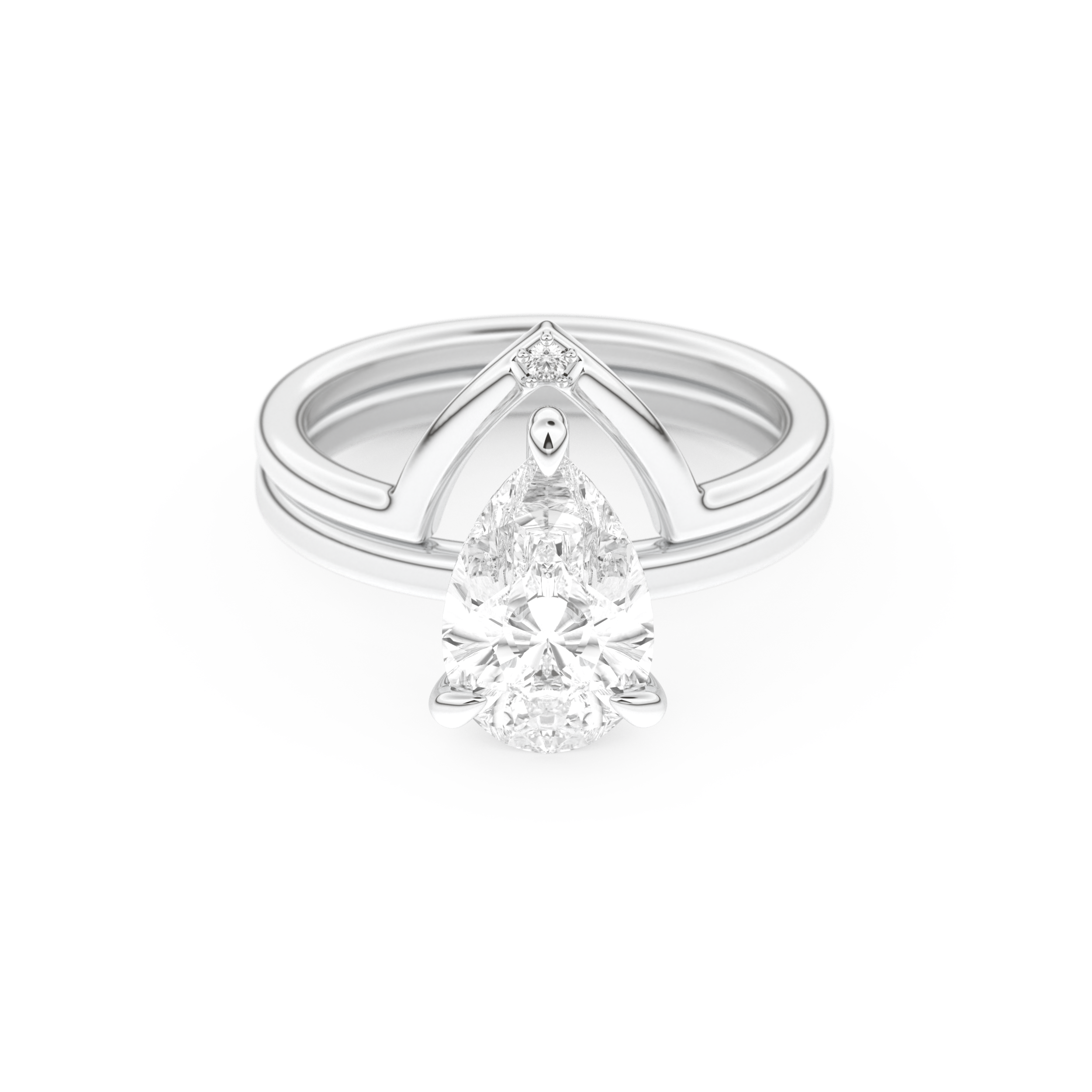 Pear Cut Moissanite Bridal Set with Solitaire Settings  – 1.99 CT Center, 0.01 TCW Accents 1