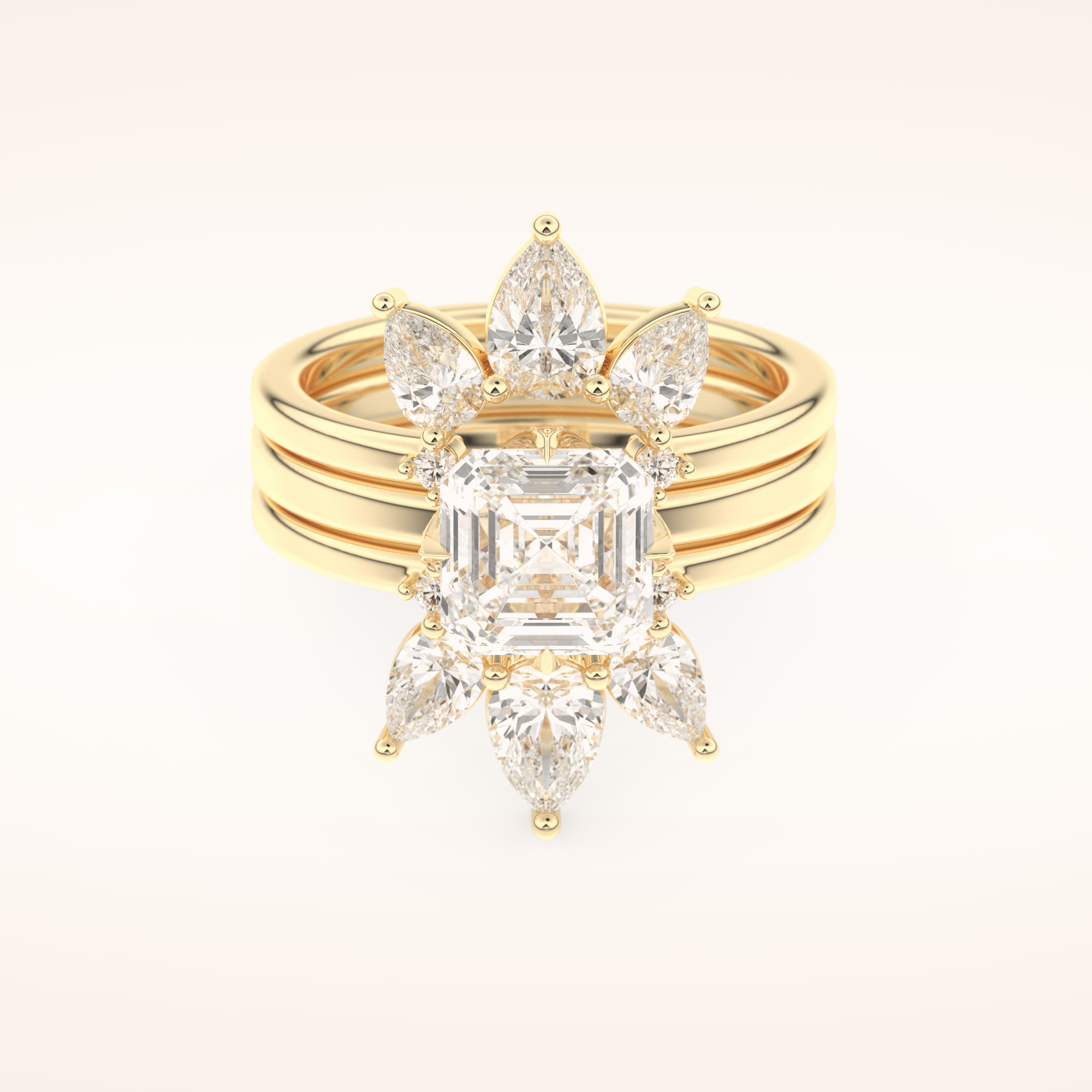 1.78 CT Asscher Shaped Cluster Moissanite Bridal Set 7