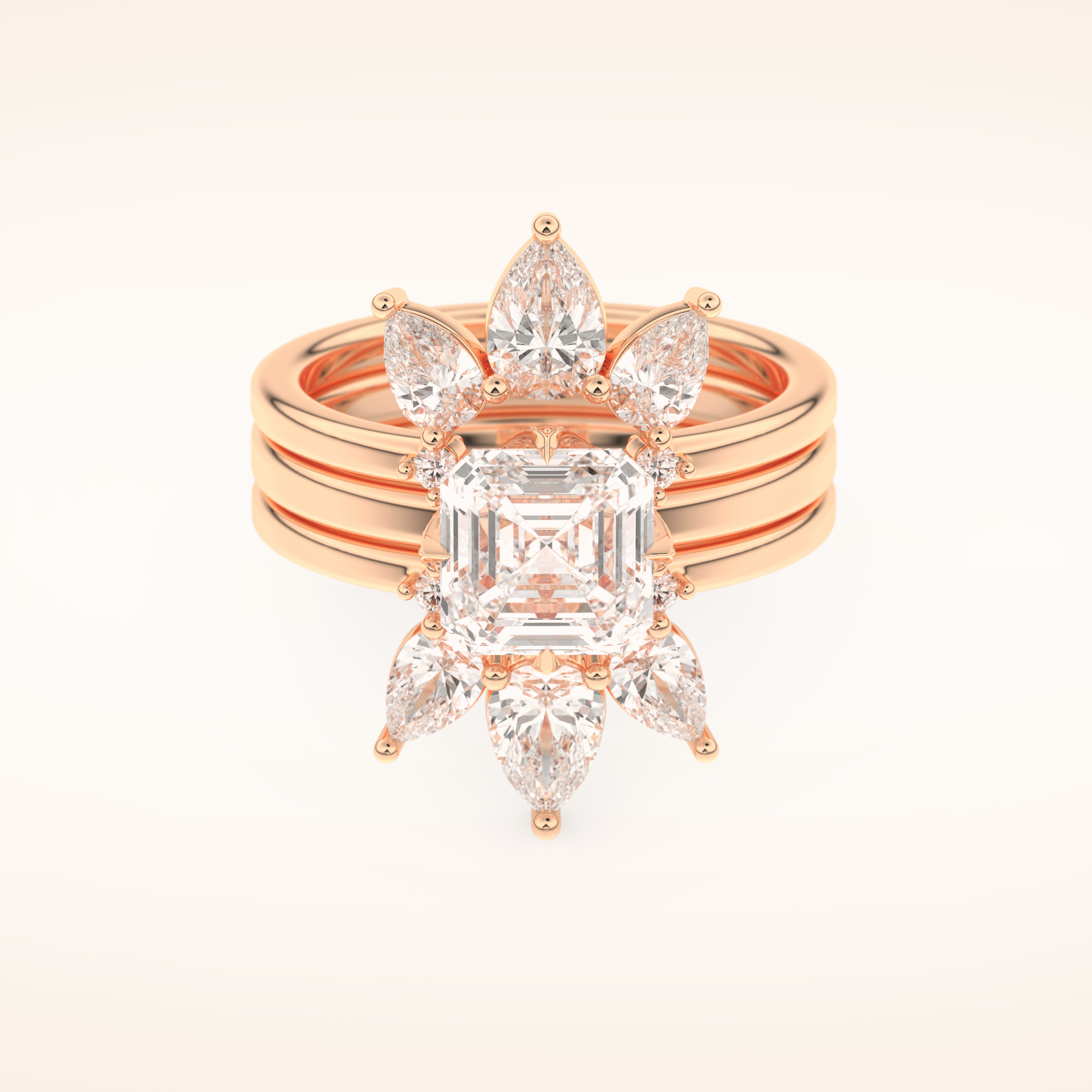 1.78 CT Asscher Shaped Cluster Moissanite Bridal Set 13
