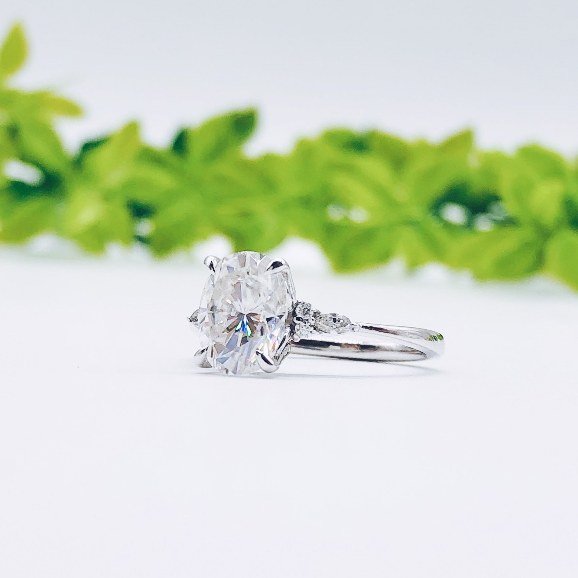 Oval Cluster Lab Grown Diamond Engagement Ring