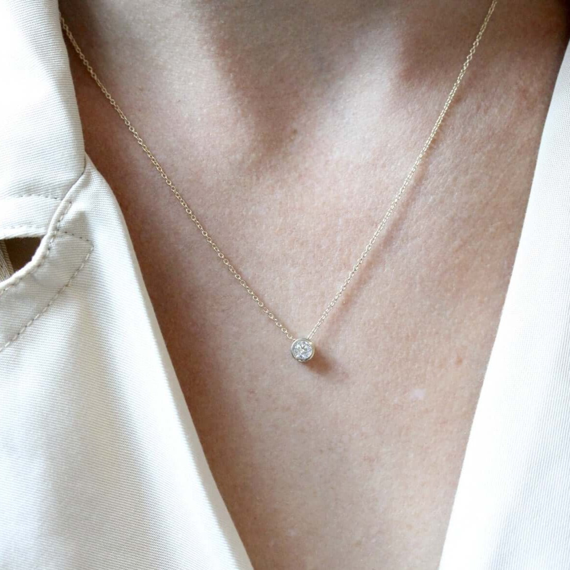 0.25 TCW Round Shape Moissanite Bezel Necklace 6