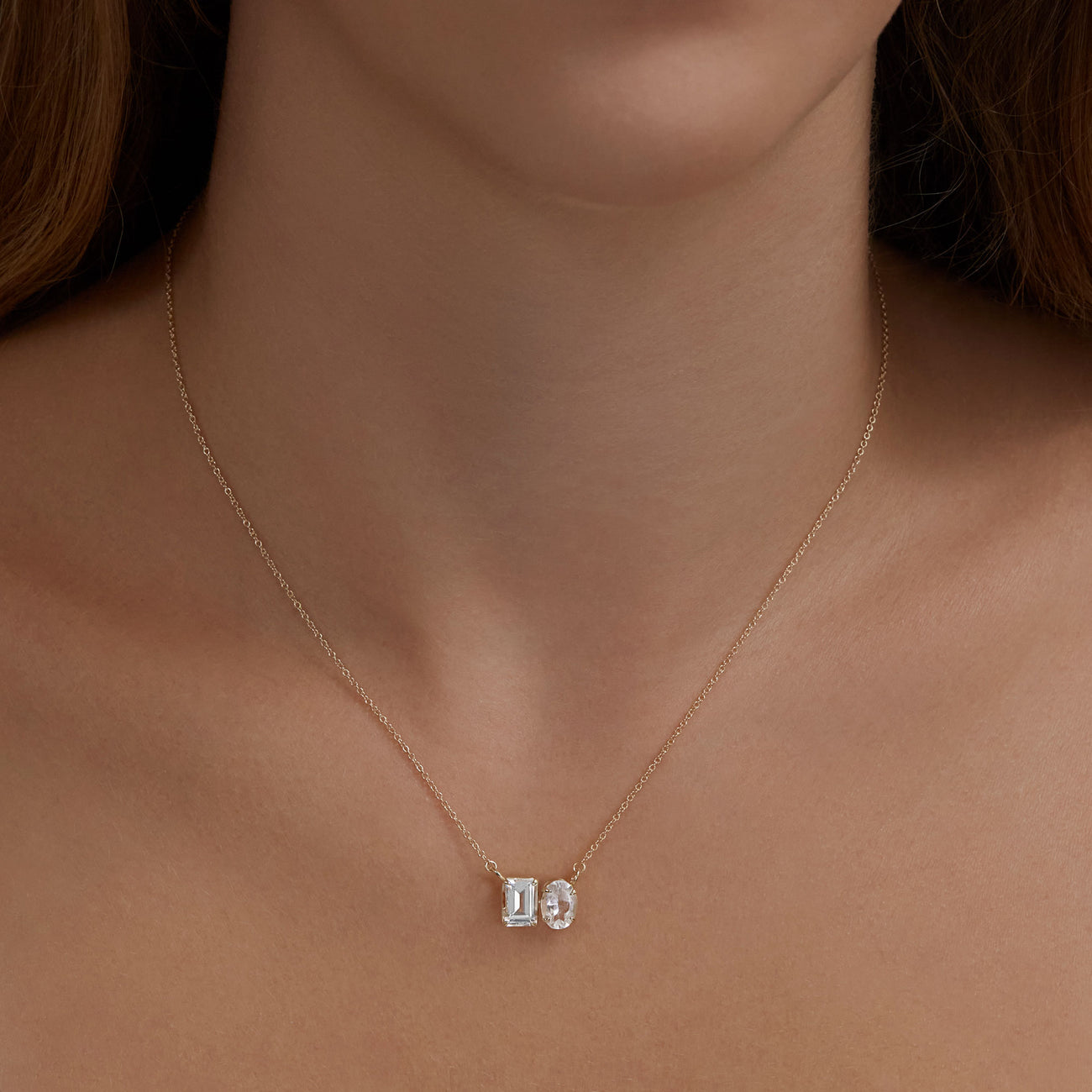 4.0 CT Oval & Emerald Shape Moissanite Two Stone Necklace 2